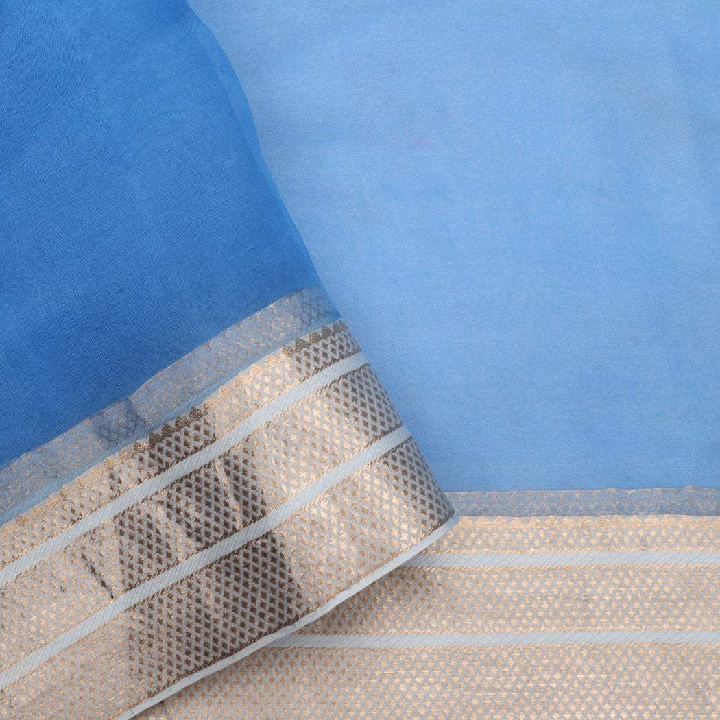 Cobalt Blue Printed Organza Saree With Foil Print - Singhania's