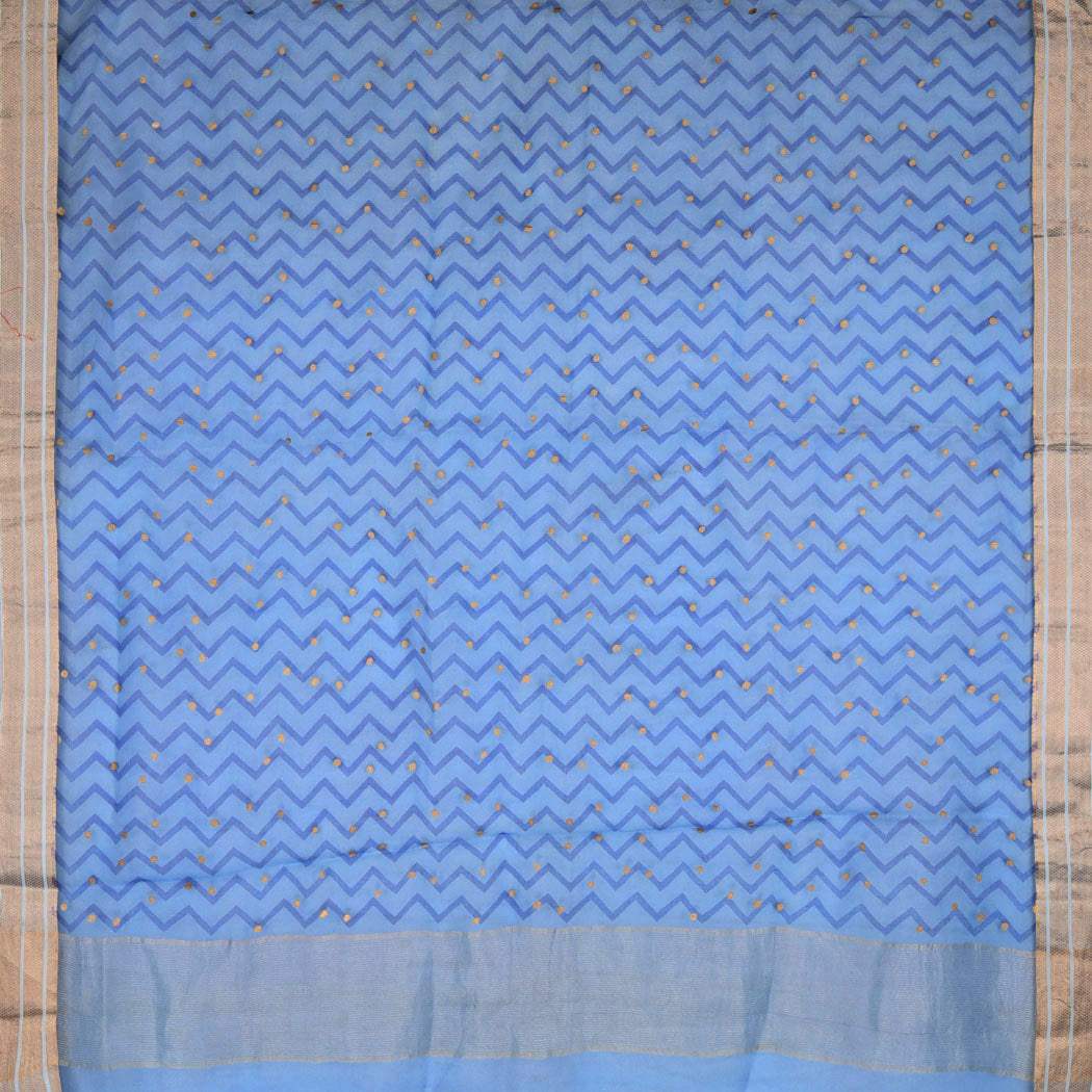 Cobalt Blue Printed Organza Saree With Foil Print - Singhania's