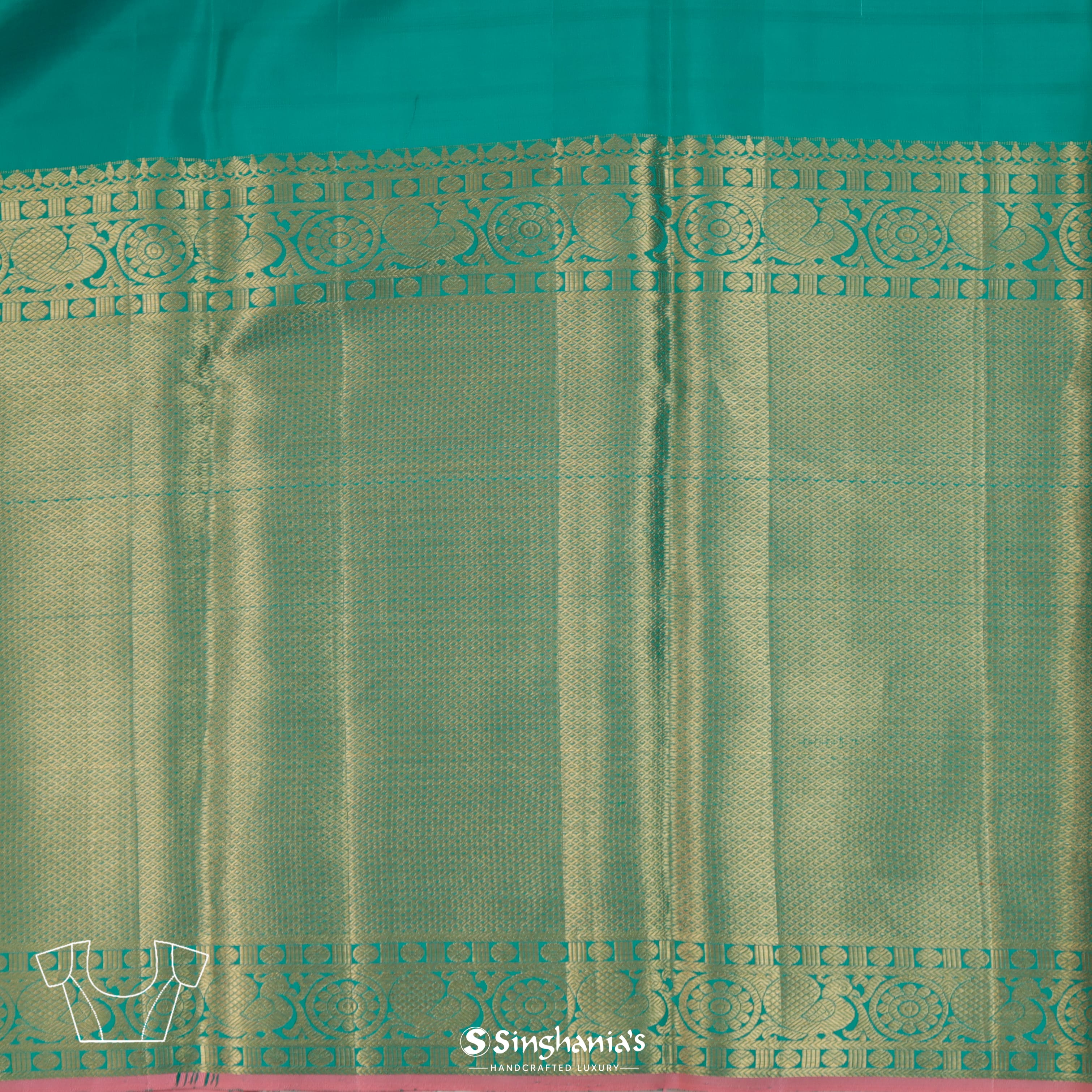 Dark Emerald Green Silk Kanjivaram Handloom Saree With Checks Pattern