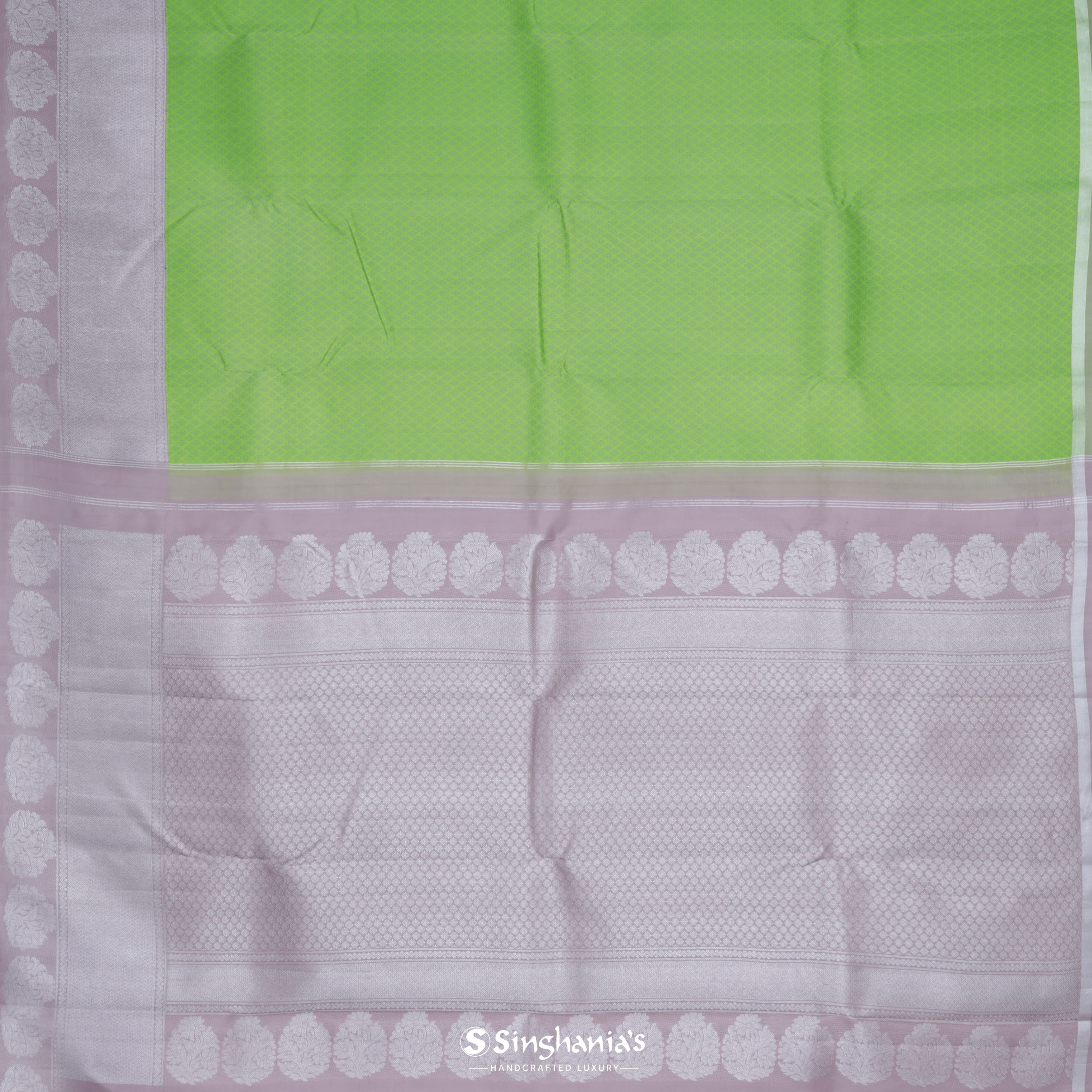 Parrot Green Silk Kanjivaram Saree With Geometrical Pattern