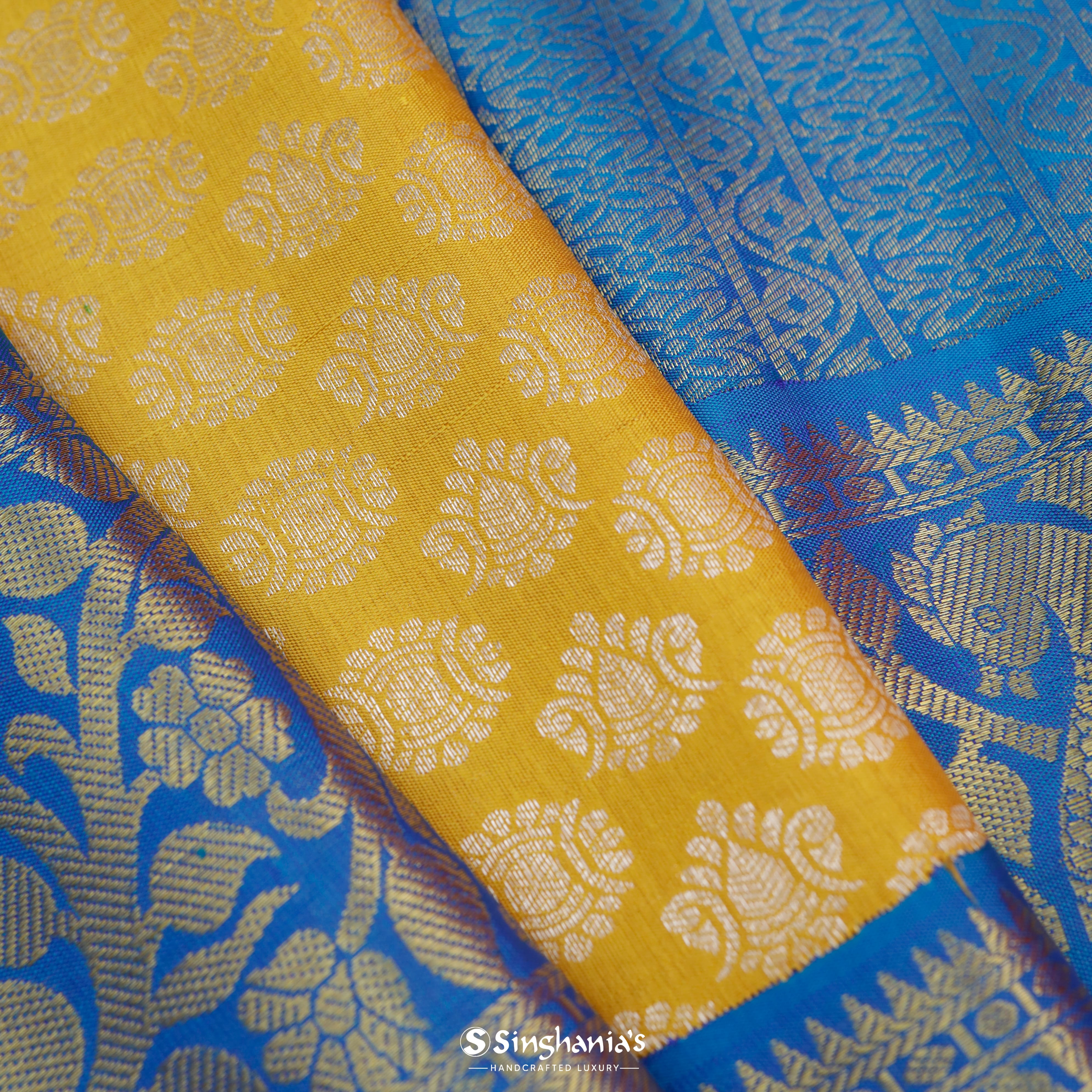 Bumblebee Yellow Silk Kanjivaram Saree With Tiny Mangai Buttis