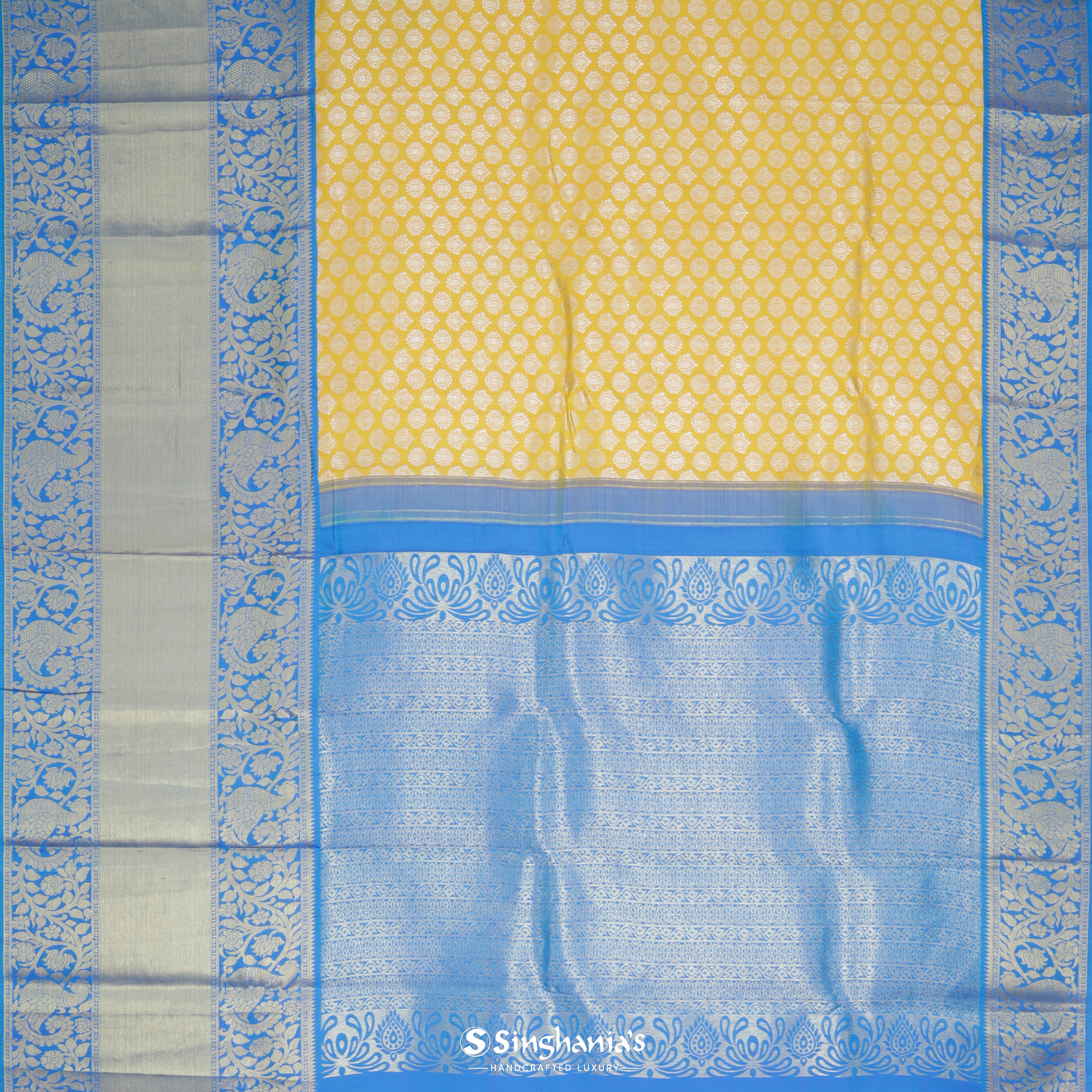 Bumblebee Yellow Silk Kanjivaram Saree With Tiny Mangai Buttis