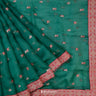 Deep Jungle Green Organza Tussar Embroidery Silk Saree With Tiny Floral Buttis