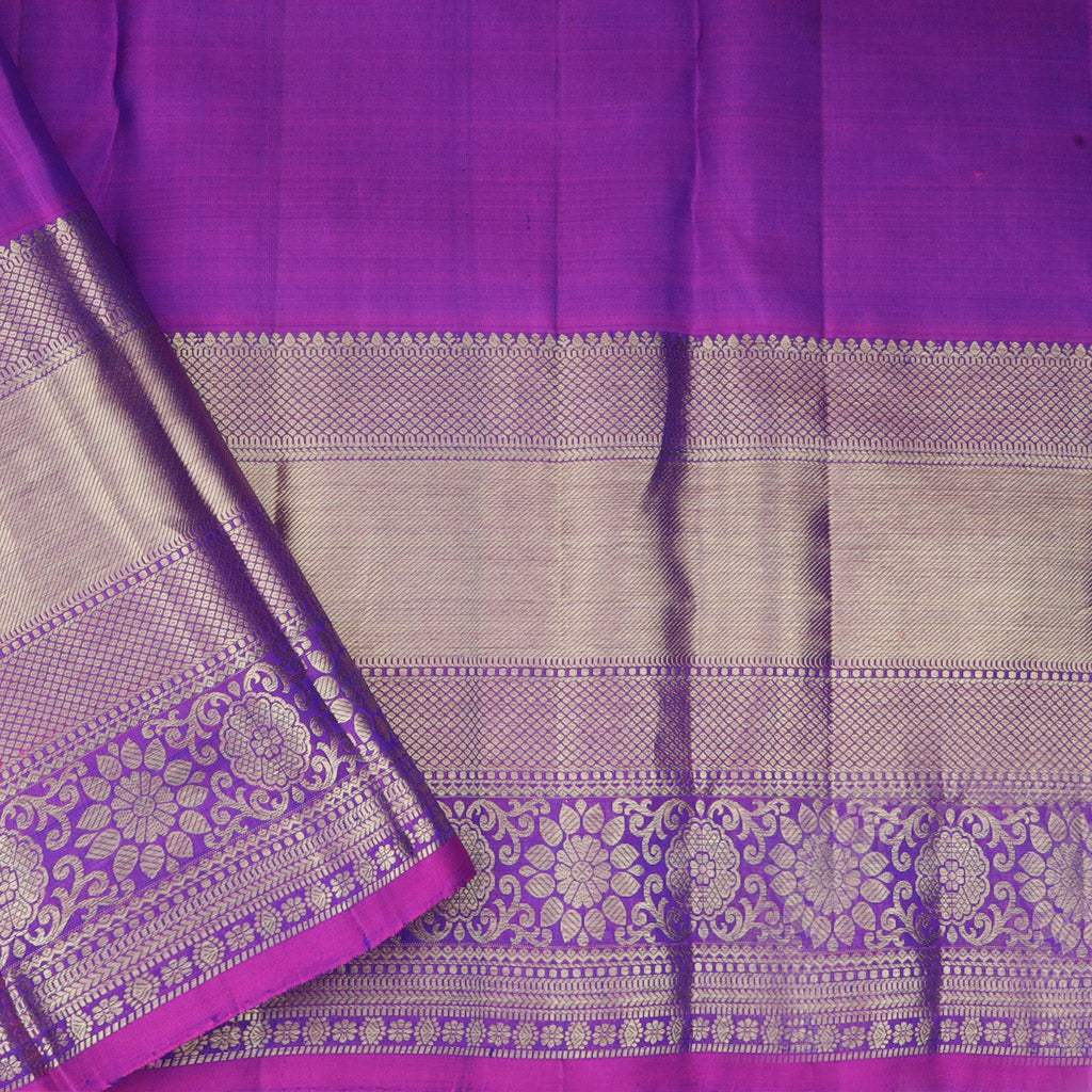 Dark Violet Kanjivaram Silk Saree With Tiny Patterns - Singhania's