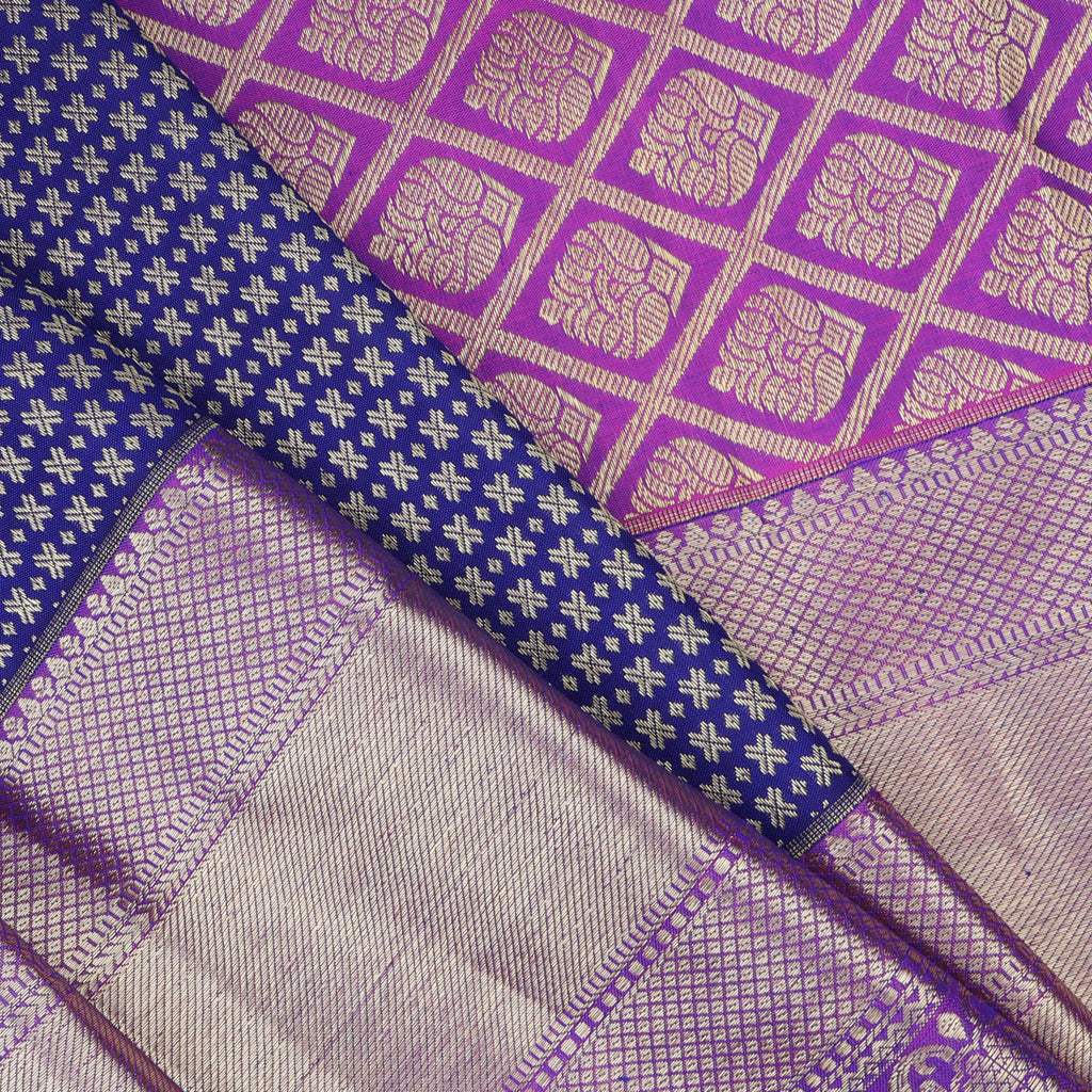 Dark Violet Kanjivaram Silk Saree With Tiny Patterns - Singhania's