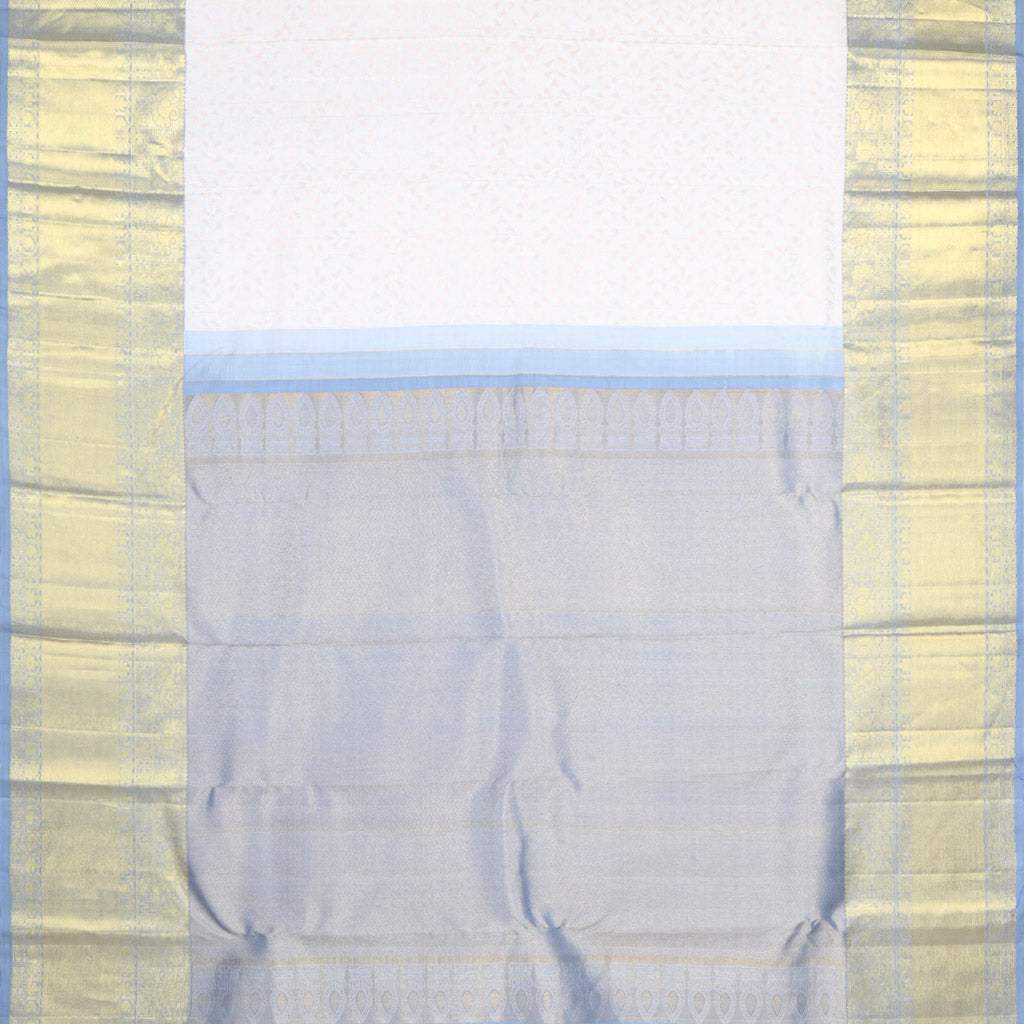 Cloud White Kanjivaram Silk Saree With Floral Motifs Pattern - Singhania's