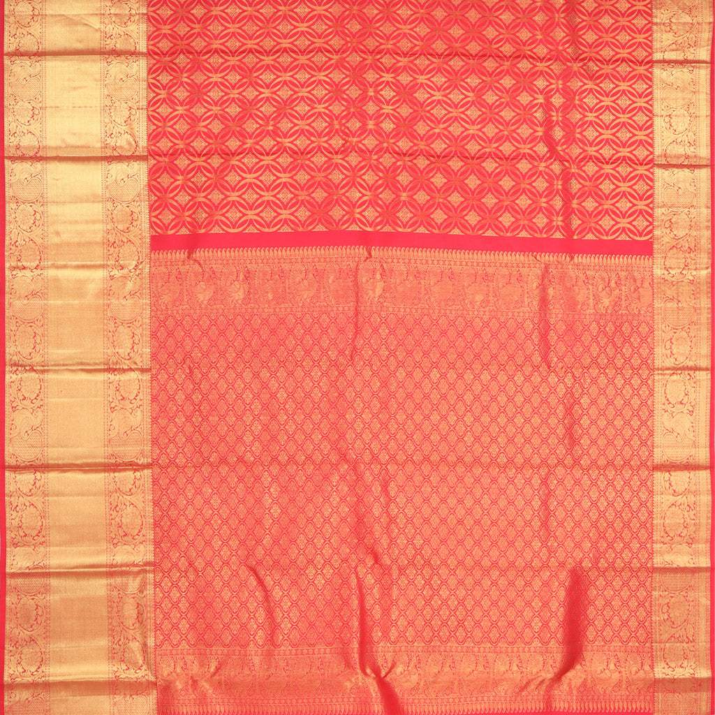 Red Kanjivaram Silk Saree With Floral Motifs Pattern - Singhania's