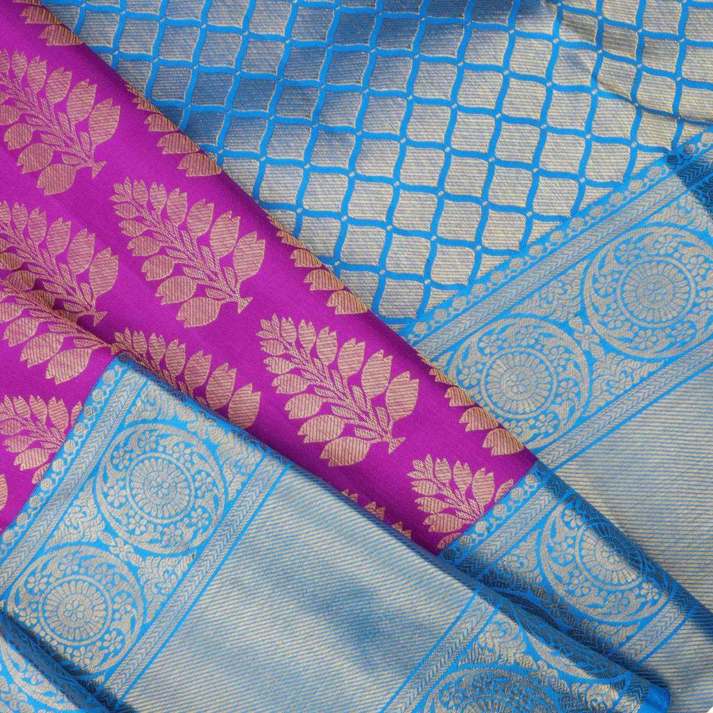 Phlox Purple Kanjivaram Silk Saree With Tree Motifs - Singhania's