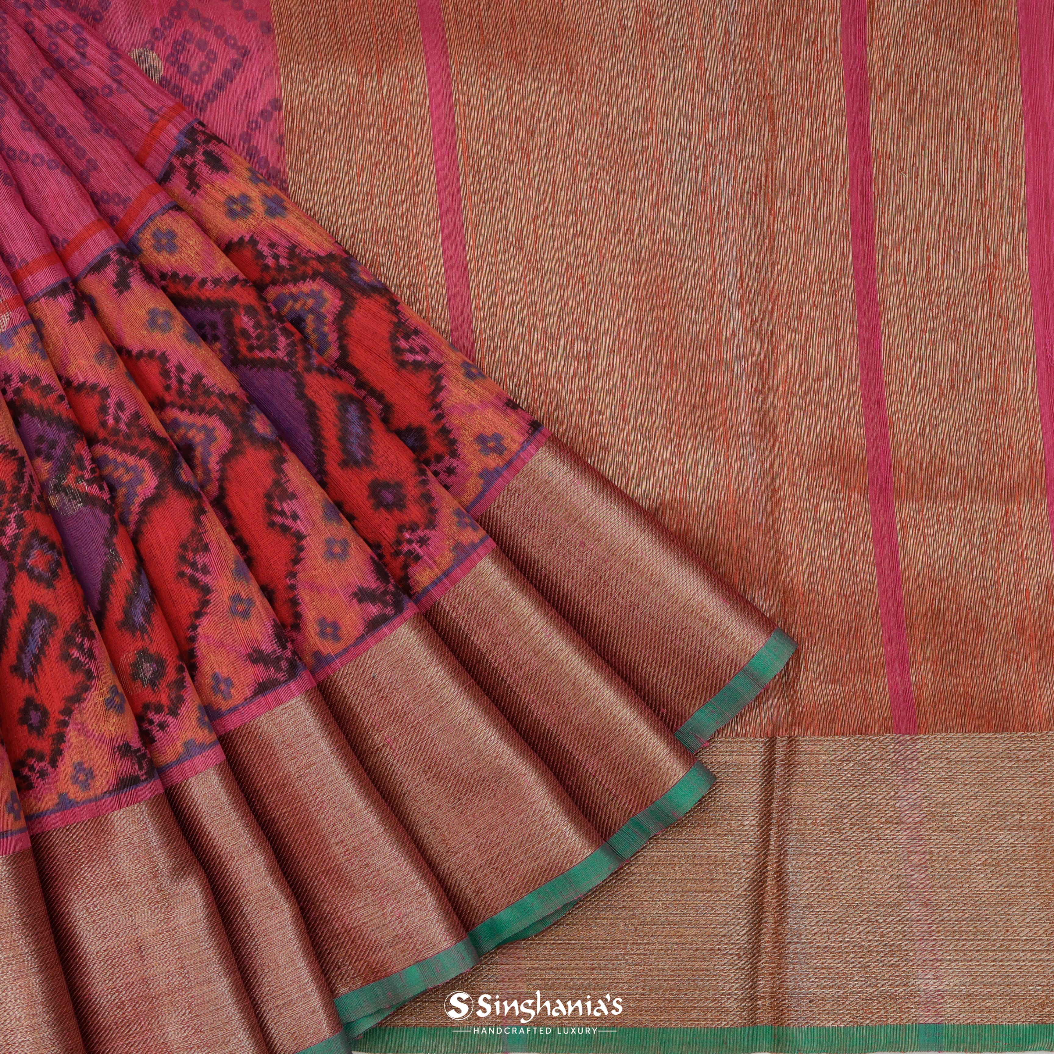 Garnet Red Tussar Printed Saree With Geometrical Pattern