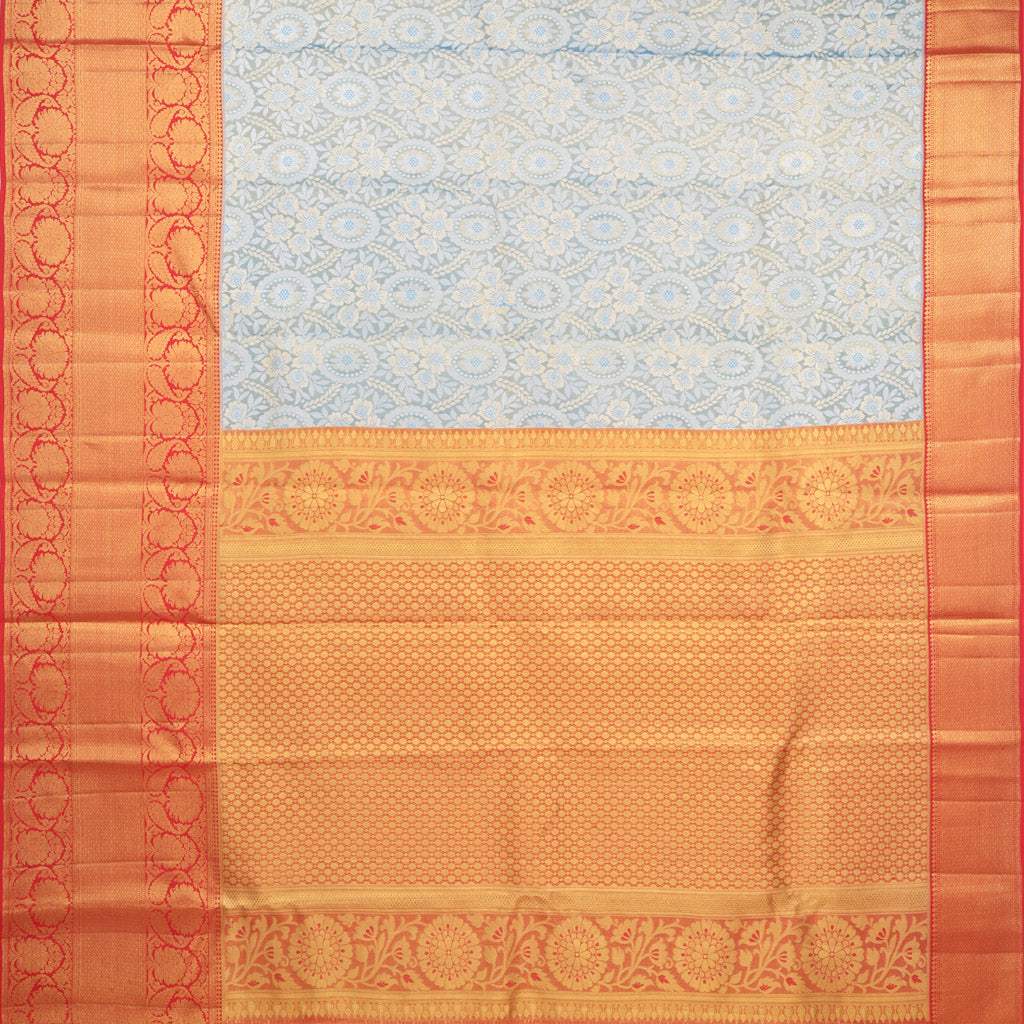 Powder Blue Tissue Kanjivaram Silk Saree With Floral Jaal Pattern - Singhania's