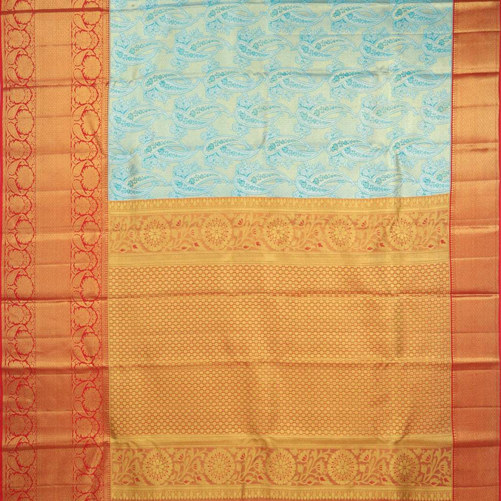 Powder Blue Tissue Kanjivaram Silk Saree With Paisley Motif Pattern - Singhania's