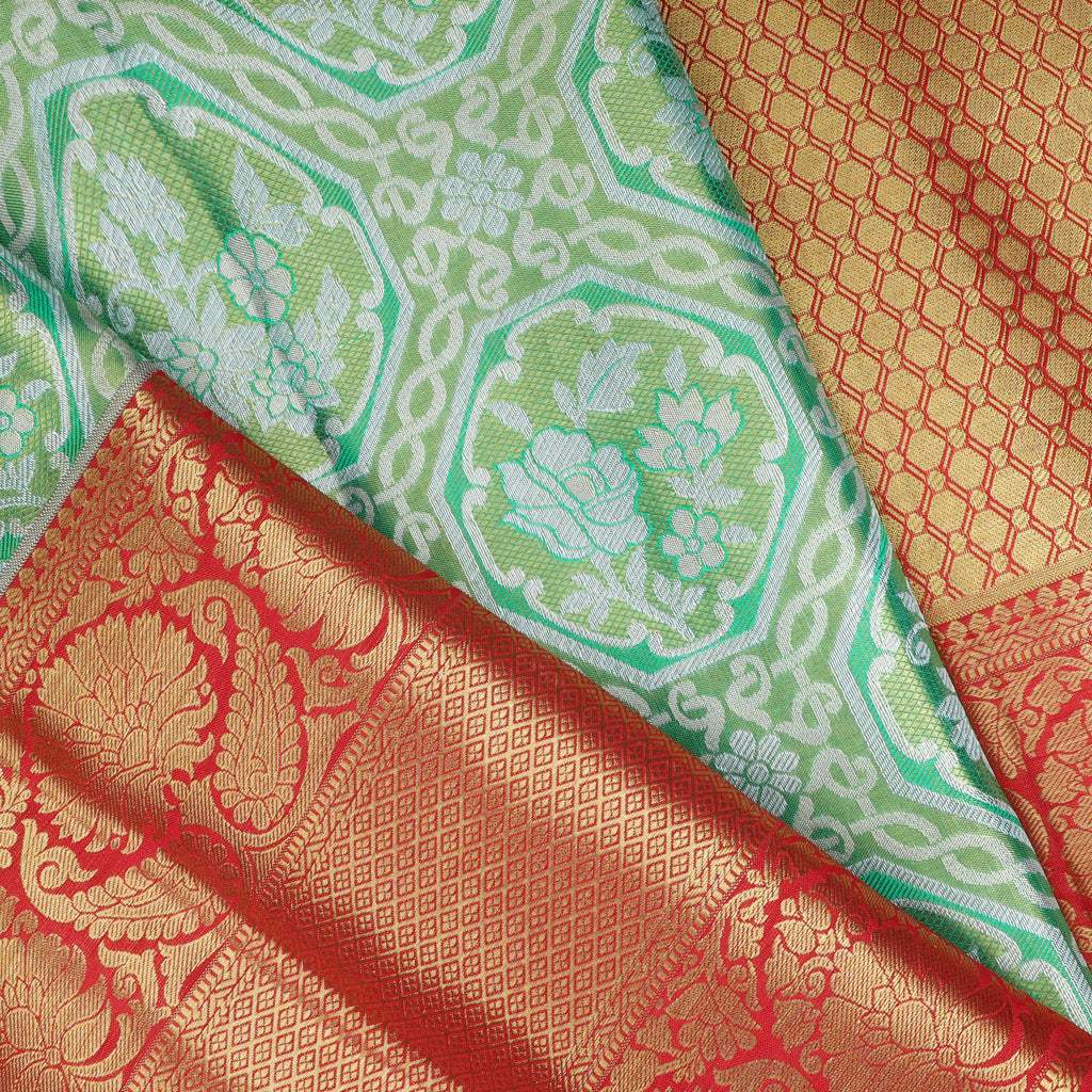 Turquoise Blue Kanjivaram Silk Saree With Floral Motif Pattern - Singhania's