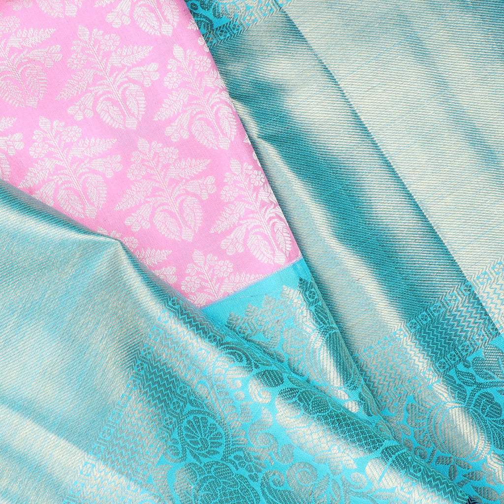 Bubblegum Pink Kanjivaram Silk Saree With Floral Pattern - Singhania's