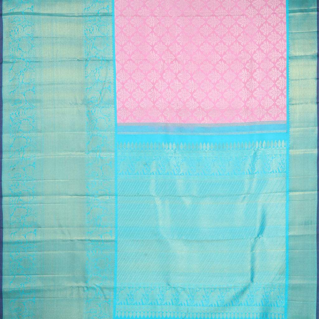 Bubblegum Pink Kanjivaram Silk Saree With Floral Pattern - Singhania's