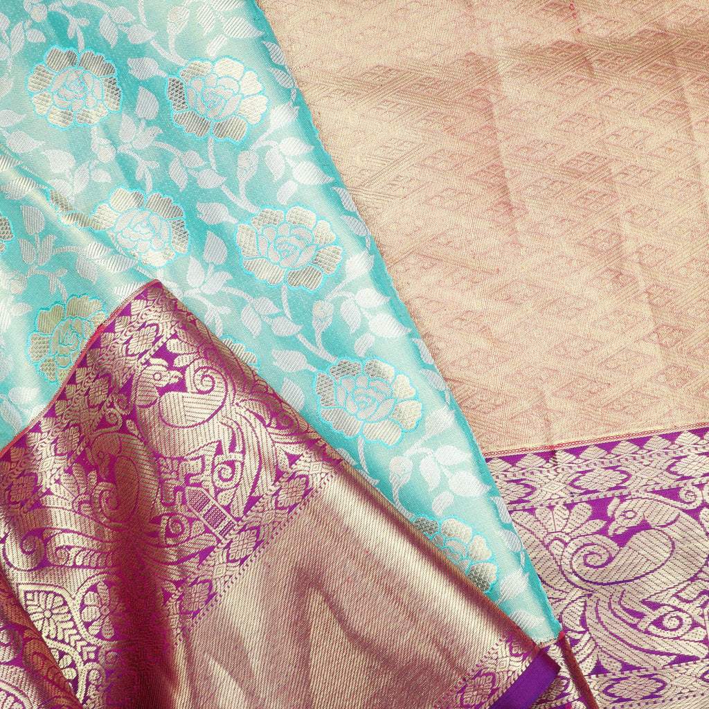 Sky Blue Kanjivaram Silk Saree With Jaal Design - Singhania's