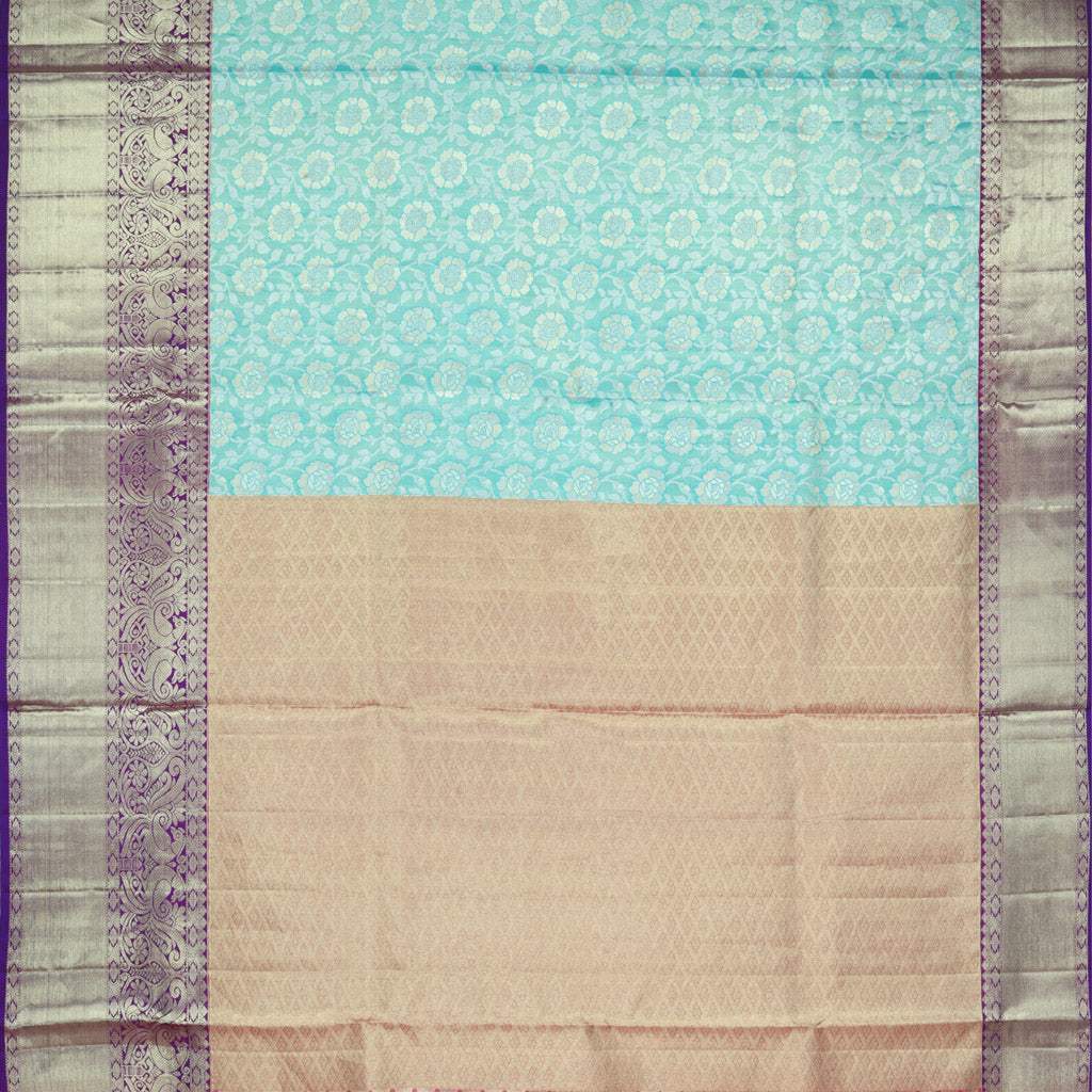 Sky Blue Kanjivaram Silk Saree With Jaal Design - Singhania's