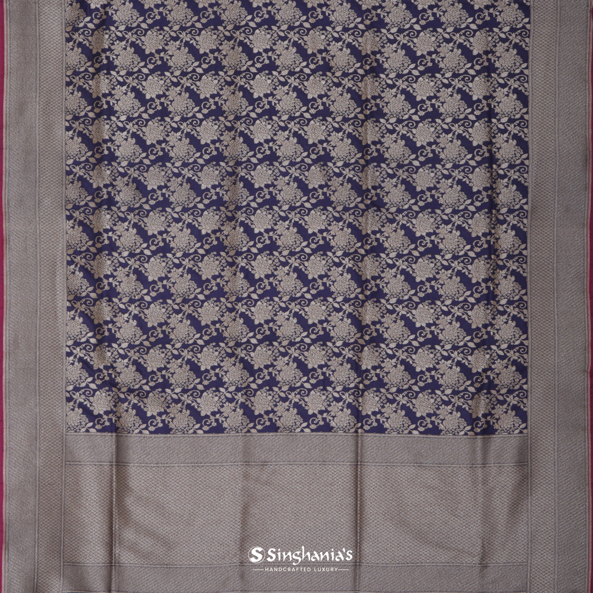 Millenium Blue Banarasi Silk Saree With Floral Jaal Weaving