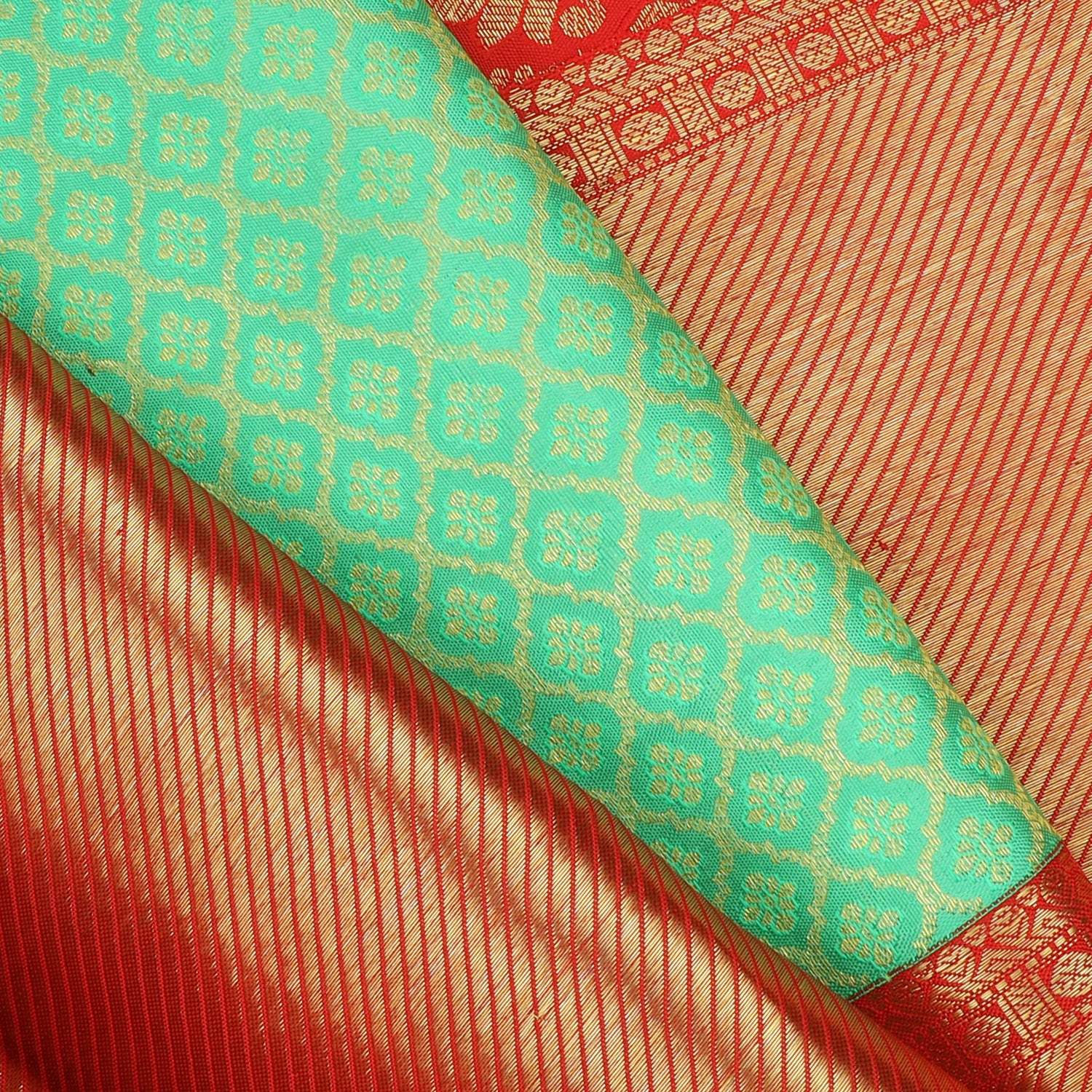 Seafoam Green Kanjivaram Silk Saree With Floral Buttis - Singhania's