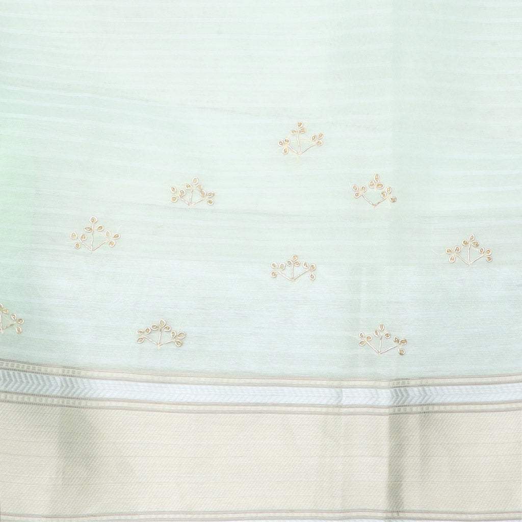 Pastel Green Organza Saree With Embroidery - Singhania's