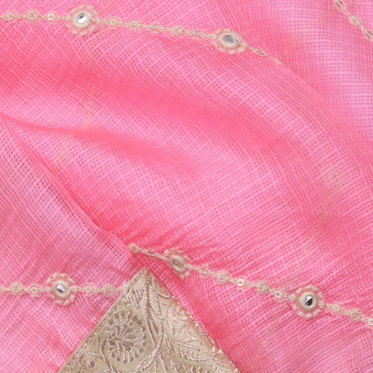 Baby Pink Kota Silk Designer Saree - Singhania's