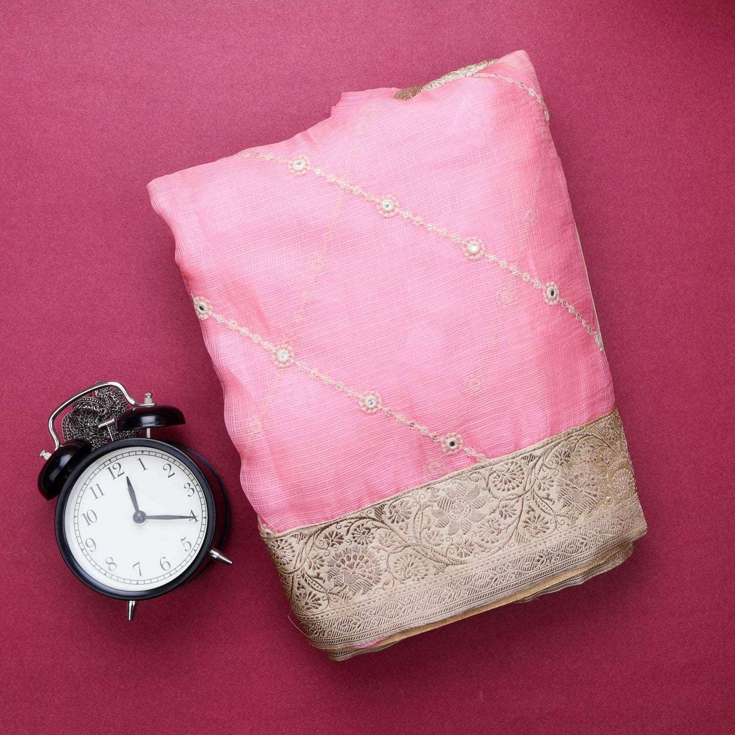 Baby Pink Kota Silk Designer Saree - Singhania's