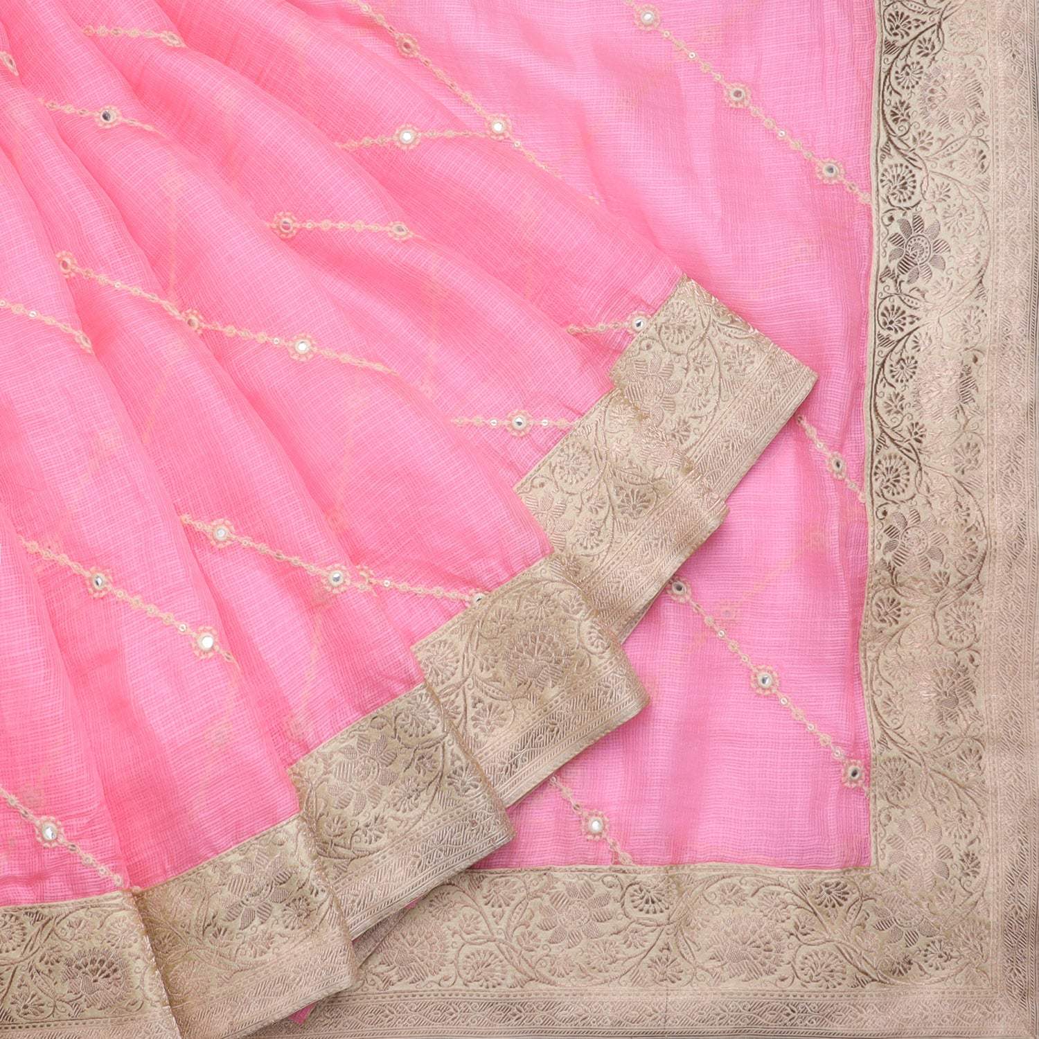 Baby Pink Kota Silk Designer Saree - Singhania's