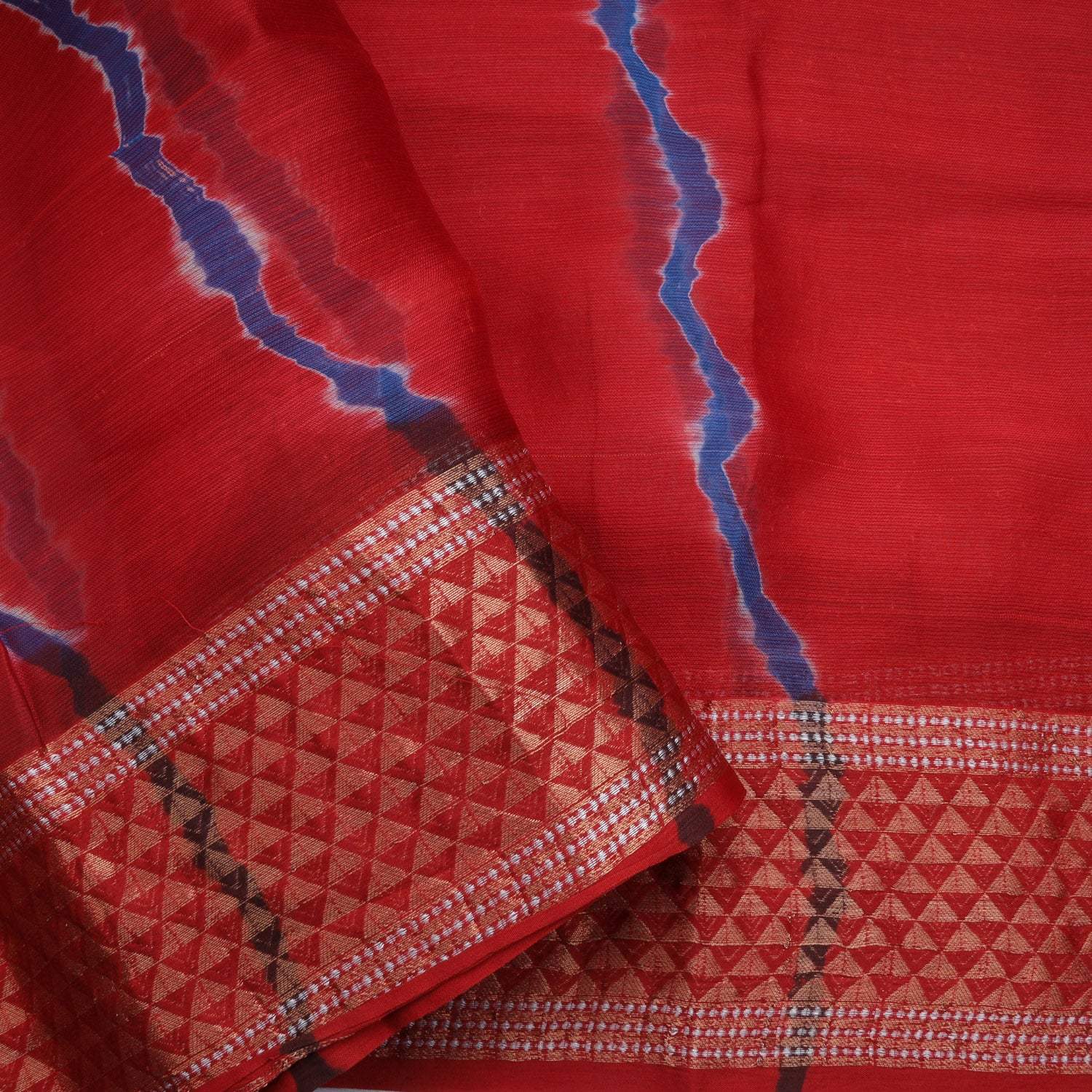 Brick Red Maheshwari Silk Tie & Dye Printed Saree - Singhania's