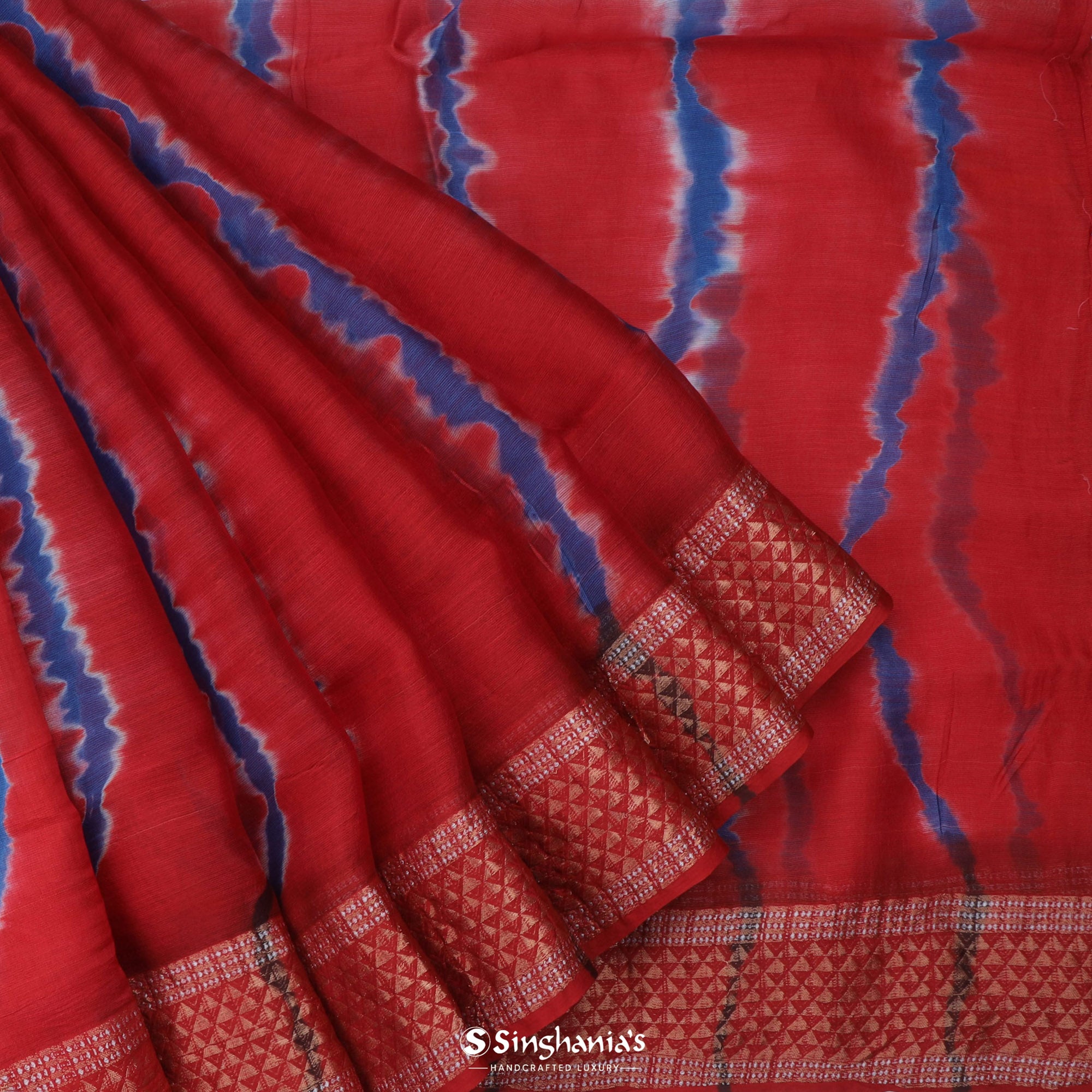 Bright Red Printed Maheshwari Silk Saree