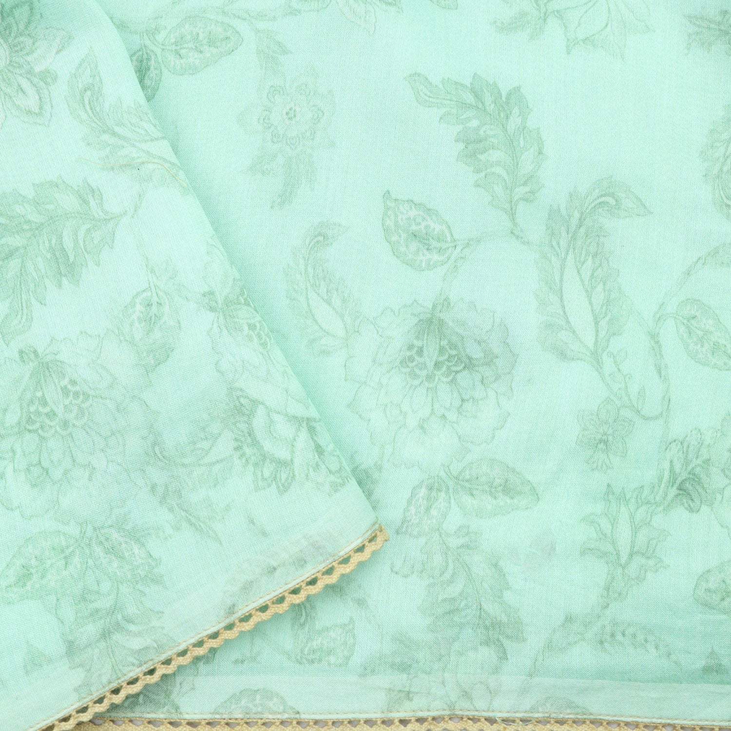 Seafoam Blue Printed Organza Saree With Chevron Pattern Embroidery - Singhania's