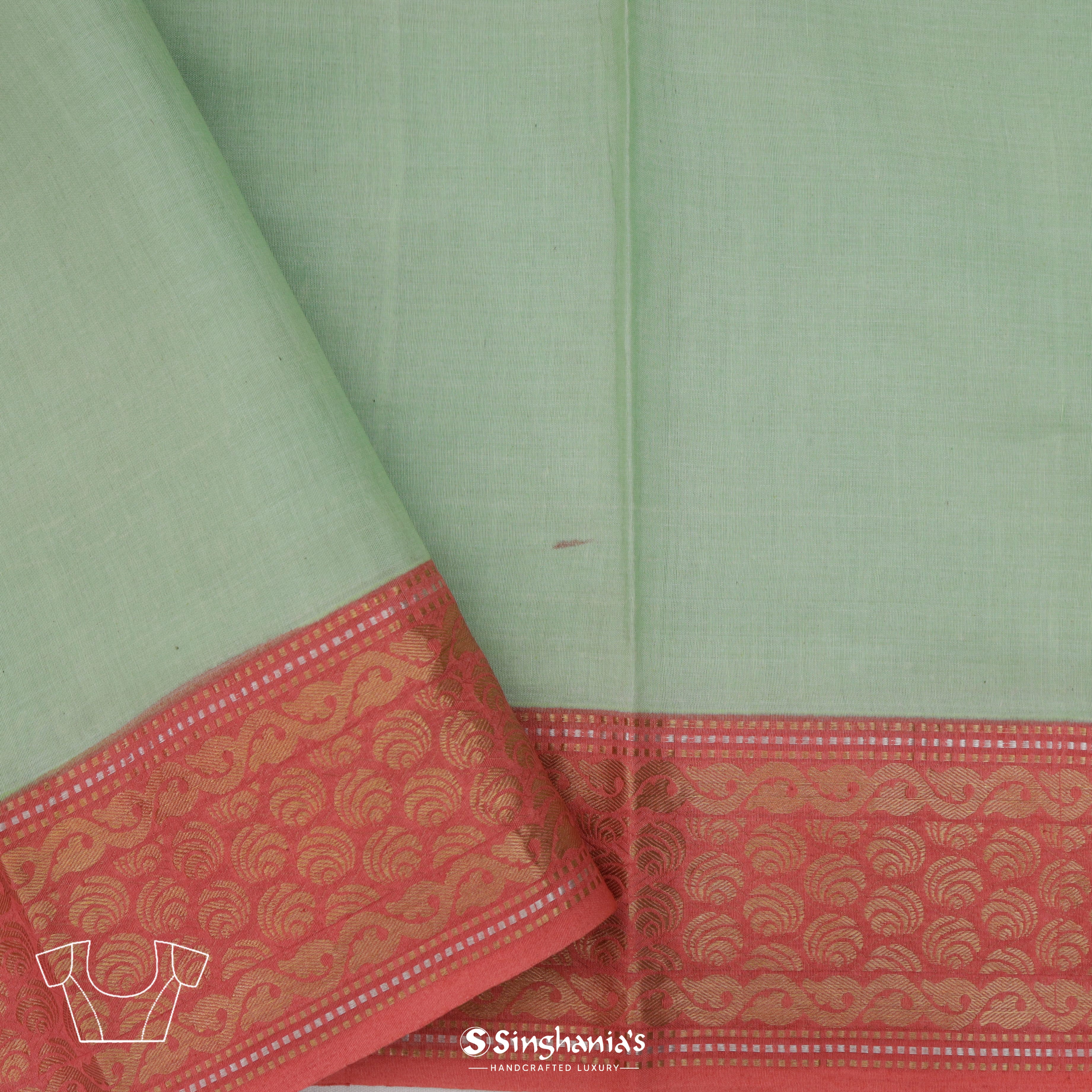 Light Green Cotton Printed Saree With Floral Jaal Pattern