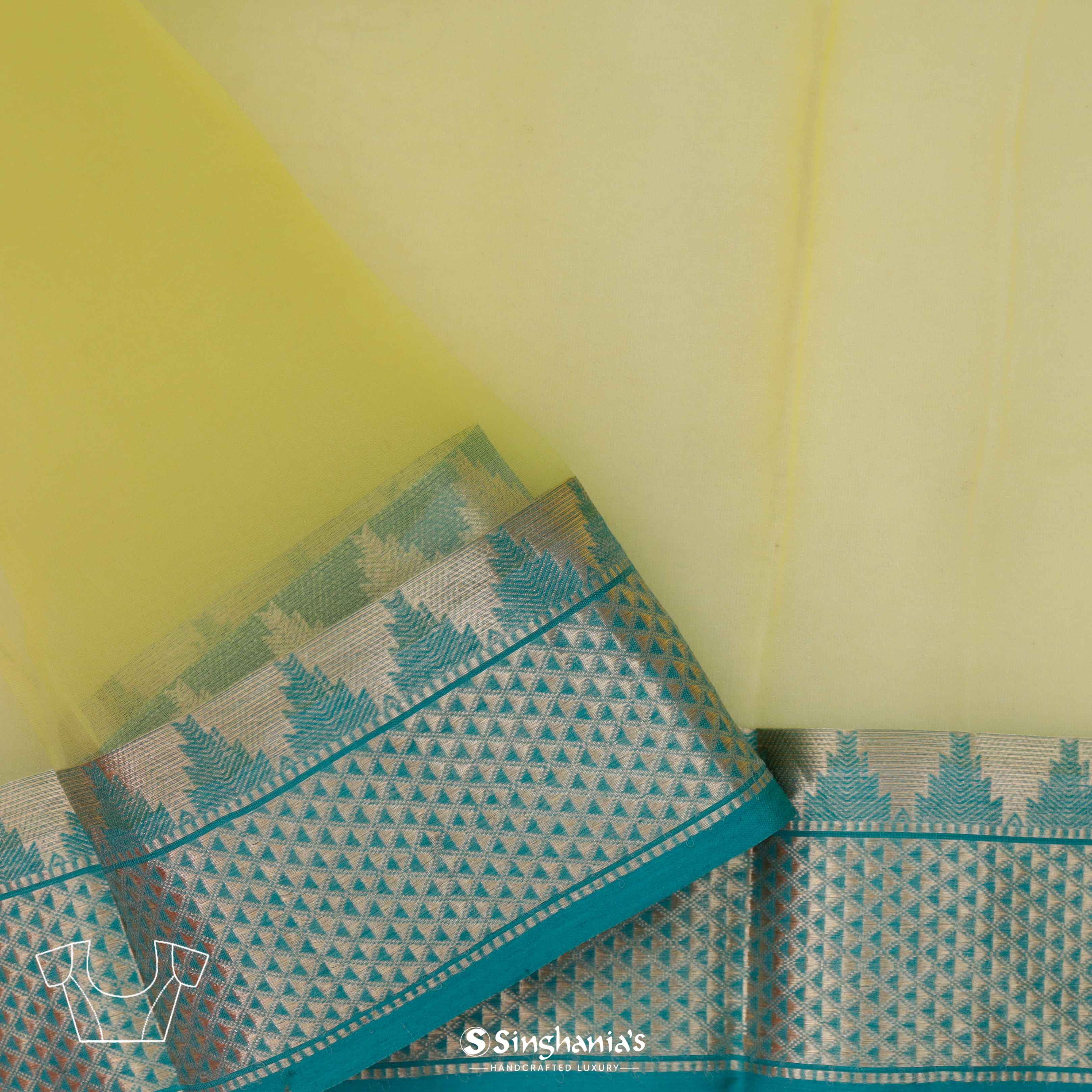 Lemon Yellow Organza Printed Saree With Floral Pattern