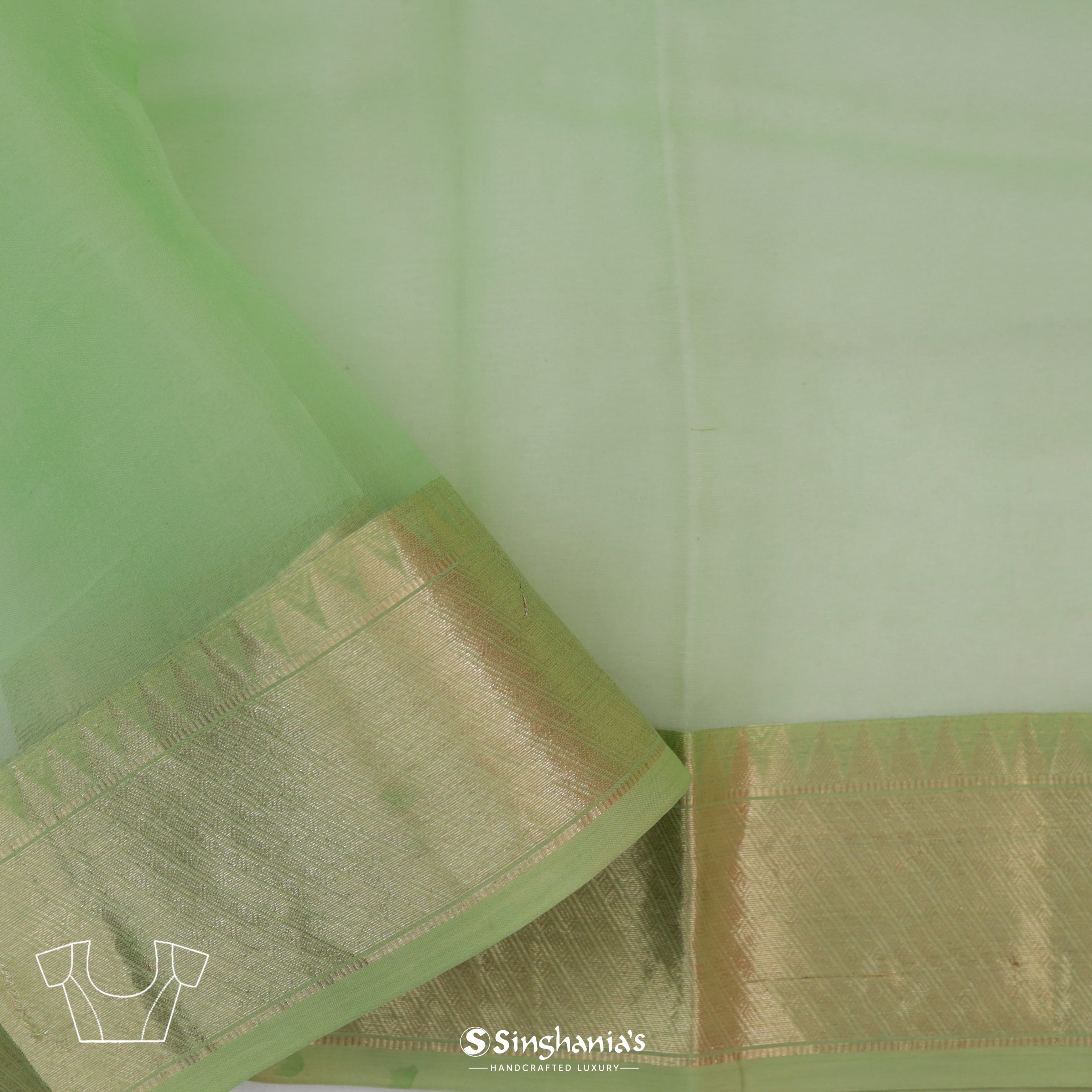 Light Green Organza Printed Saree With Floral Pattern