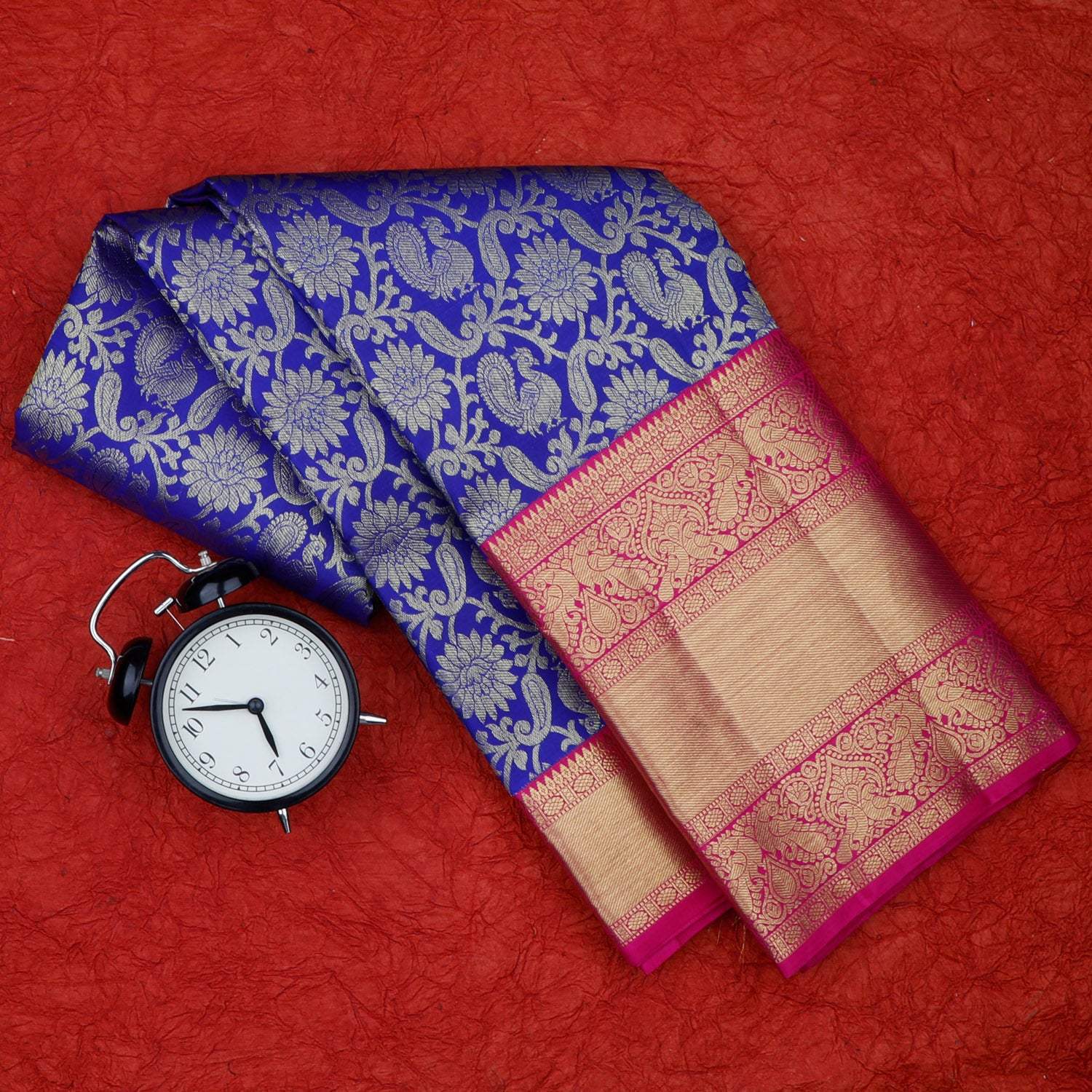 Bright Blue Kanjivaram Silk Saree - Singhania's