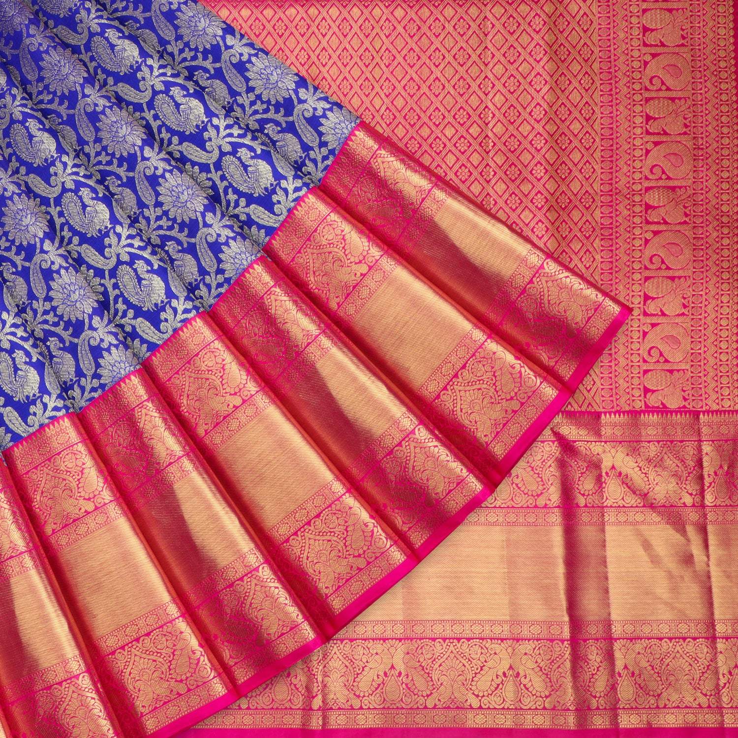 Bright Blue Kanjivaram Silk Saree - Singhania's