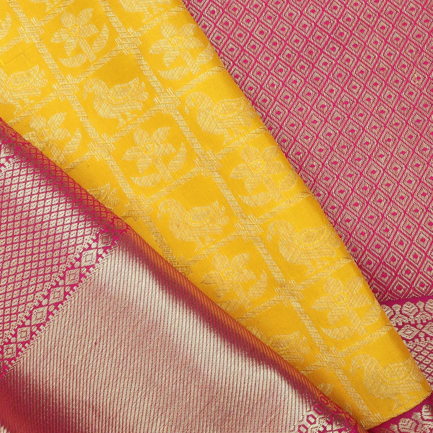 Bright Yellow Kanjivaram Silk Saree - Singhania's