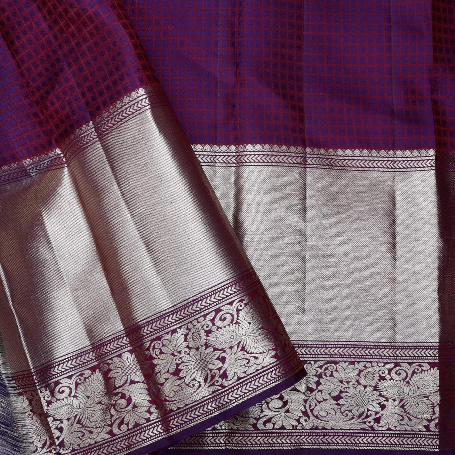 Bright Pink Kanjivaram Silk Saree With Floral Motif Pattern - Singhania's