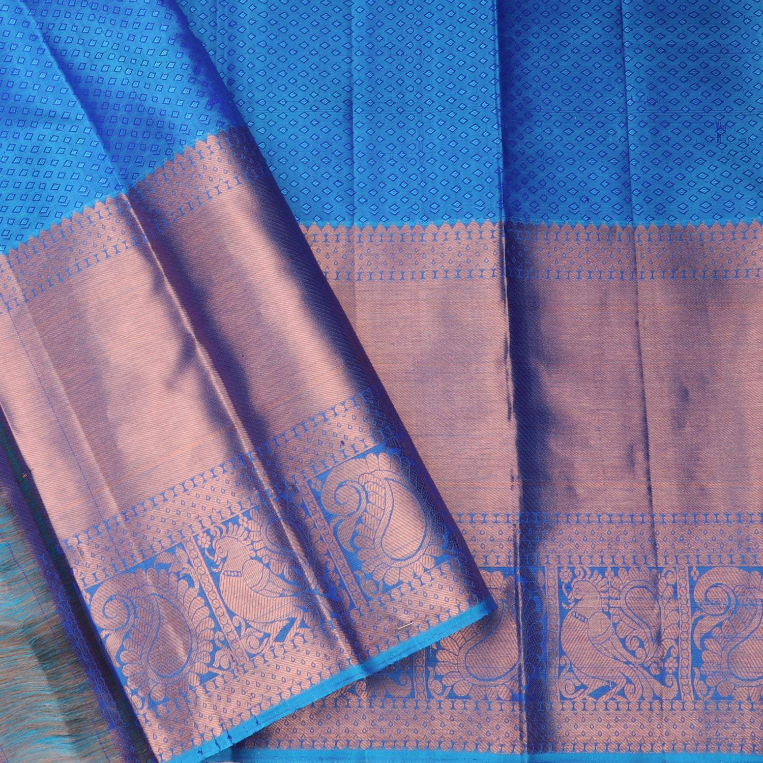 Vibrant Blue Kanjivaram Silk Saree With Copper Zari - Singhania's