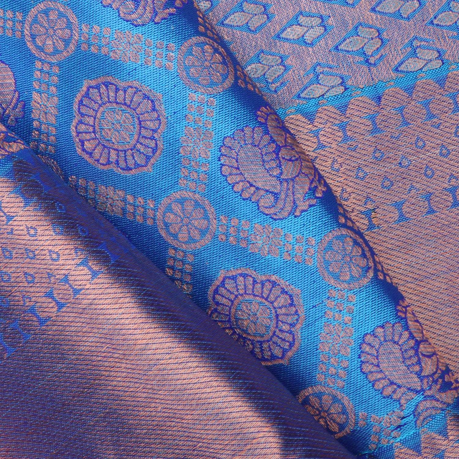 Vibrant Blue Kanjivaram Silk Saree With Copper Zari - Singhania's