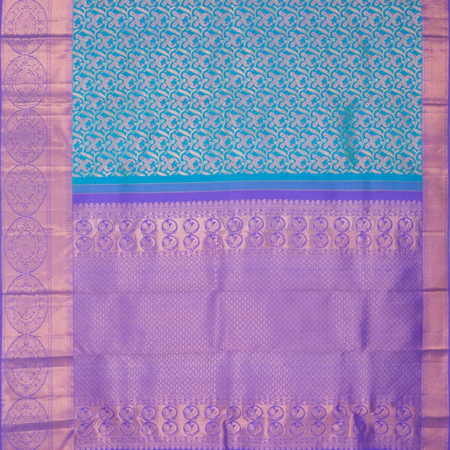 Blue Kanjivaram Silk Saree With Copper Zari - Singhania's