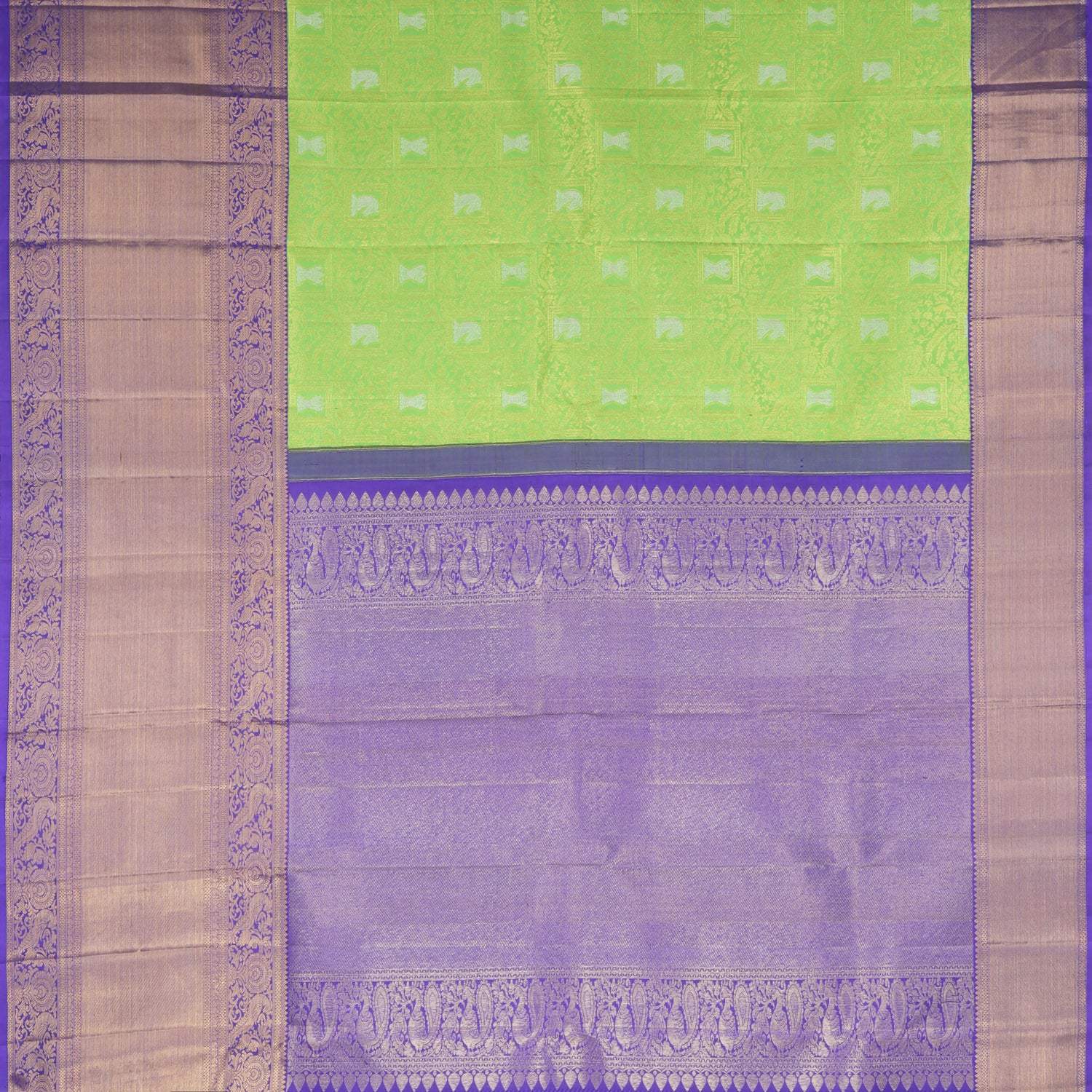 Bright Green Kanjivaram Silk Saree With Floral Pattern - Singhania's