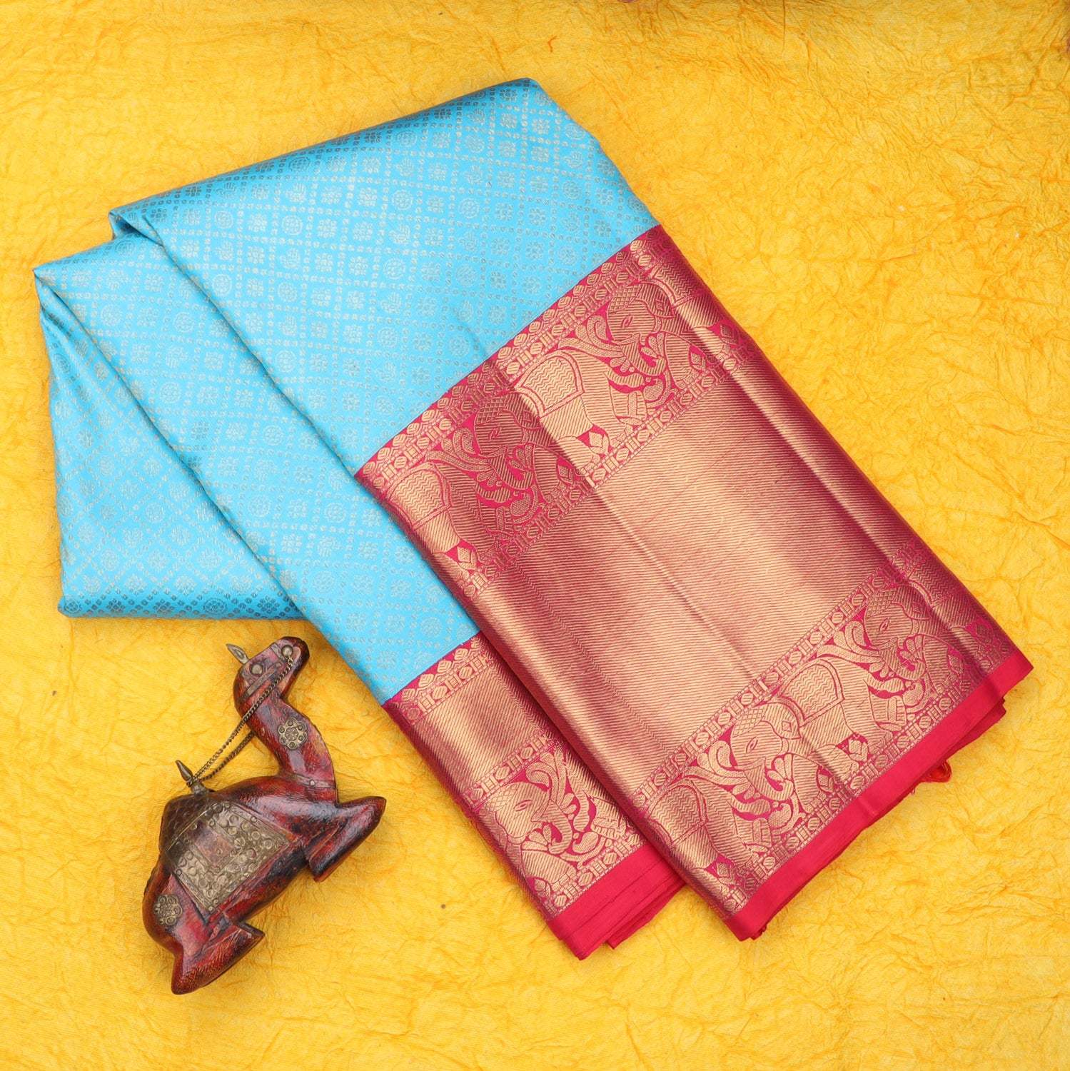 Sky Blue Kanjivaram Silk Saree With Floral Butti Pattern - Singhania's