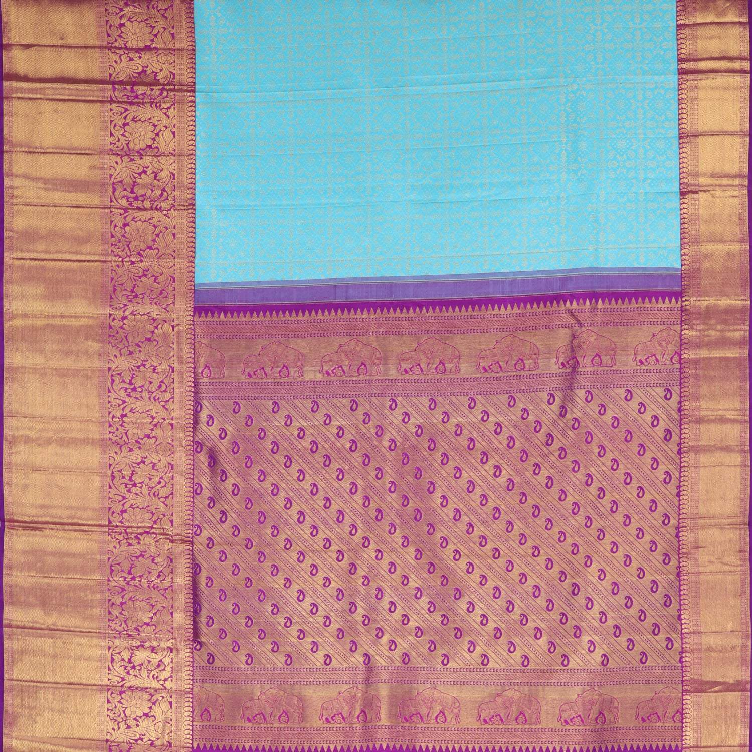 Blue Kanjivaram Silk Saree With Floral Pattern - Singhania's