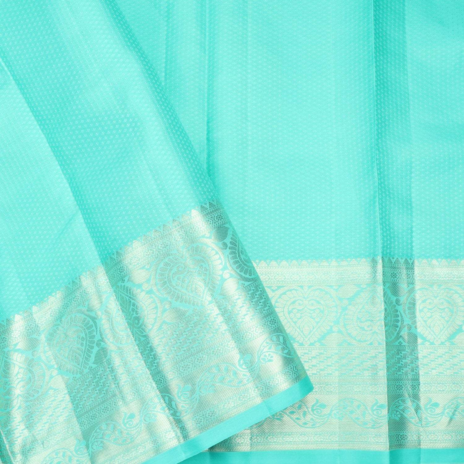 Pear Green Kanjivaram Silk Saree With Silver Zari - Singhania's