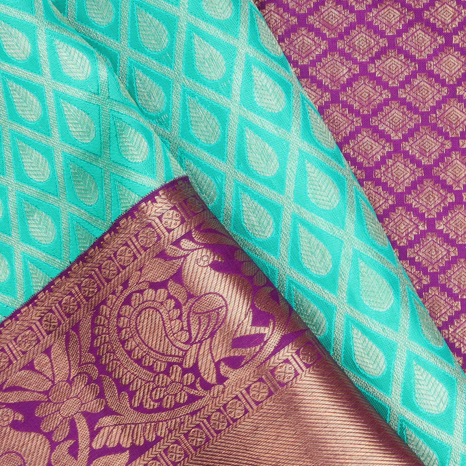 Bright Blue Kanjivaram Silk Saree With Floral Pattern - Singhania's