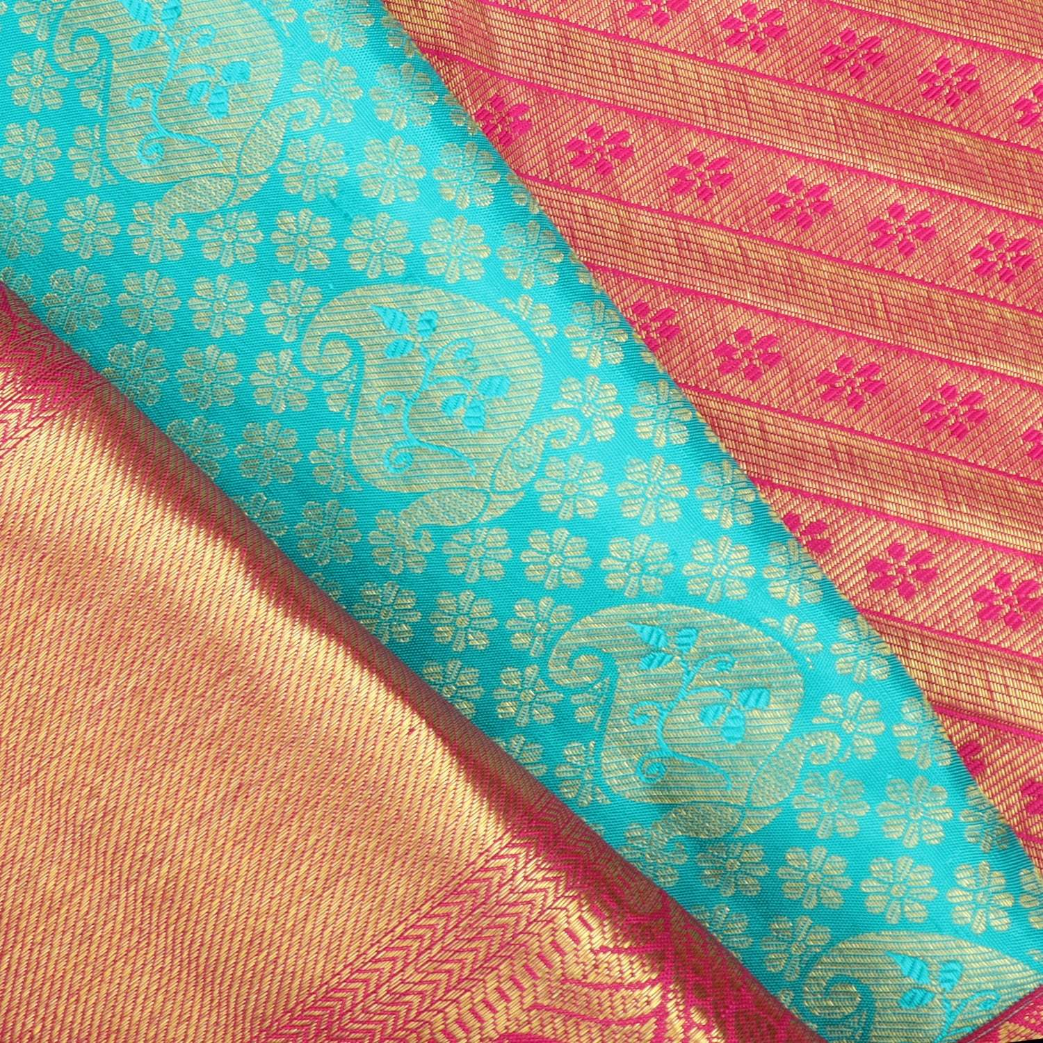 Vibrant Blue Kanjivaram Silk Saree With Floral Buttis - Singhania's