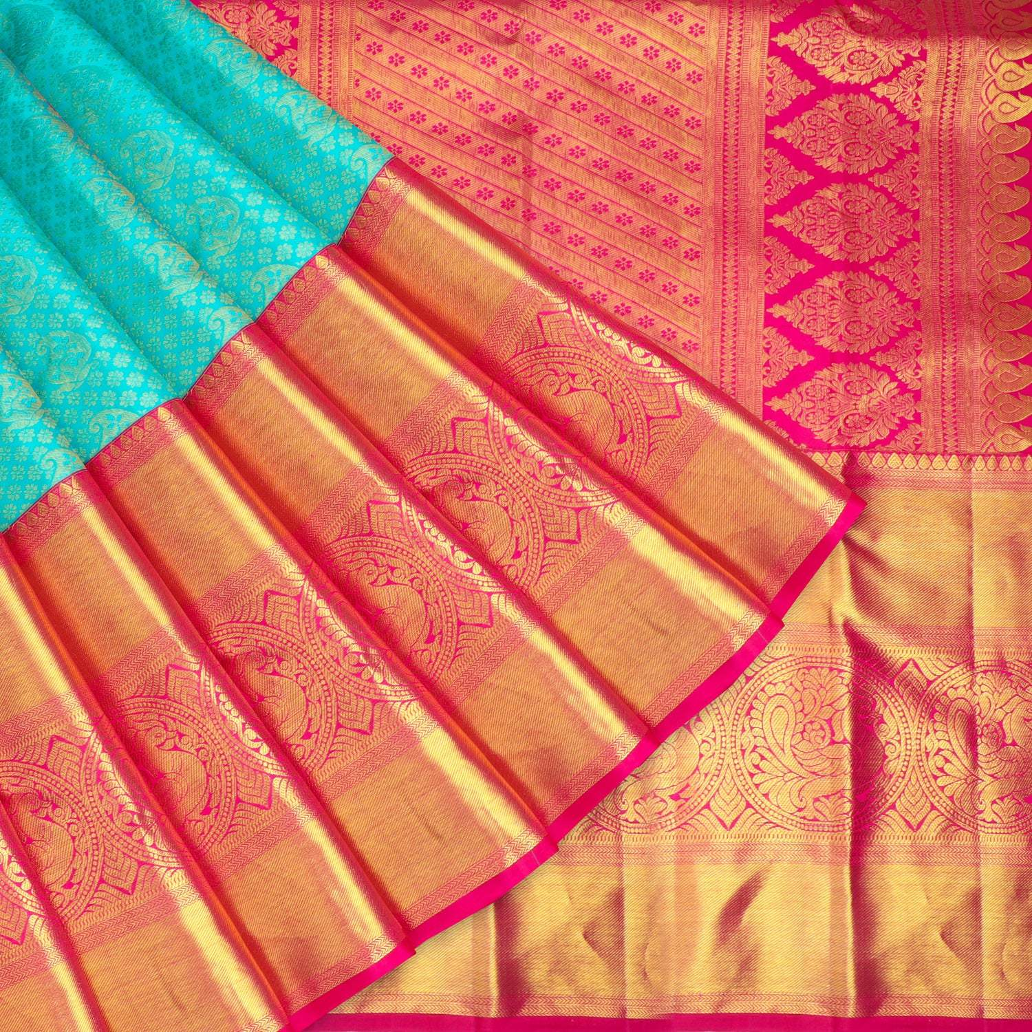 Vibrant Blue Kanjivaram Silk Saree With Floral Buttis - Singhania's