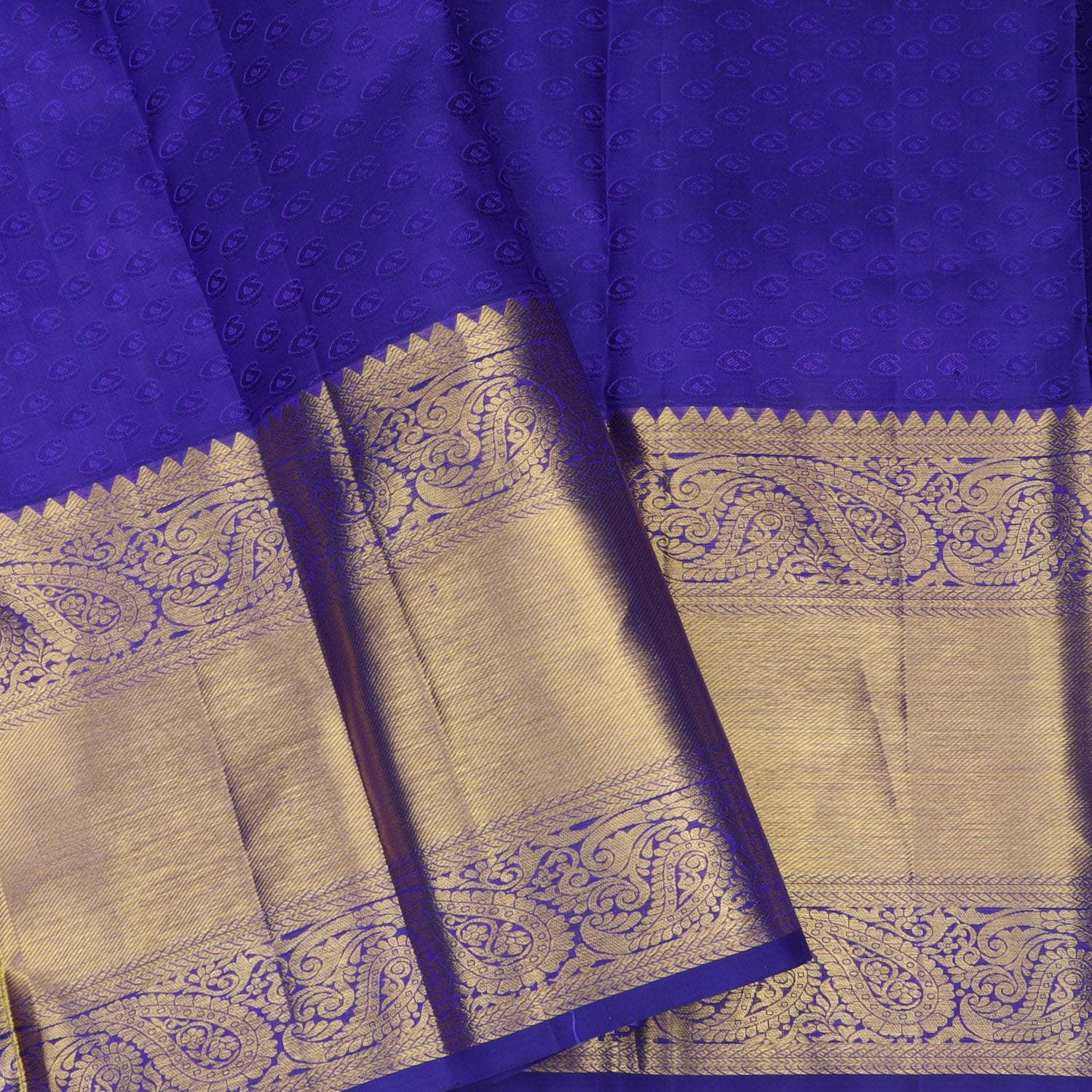 Teal Blue Kanjivaram Silk Saree With Floral Buttas - Singhania's