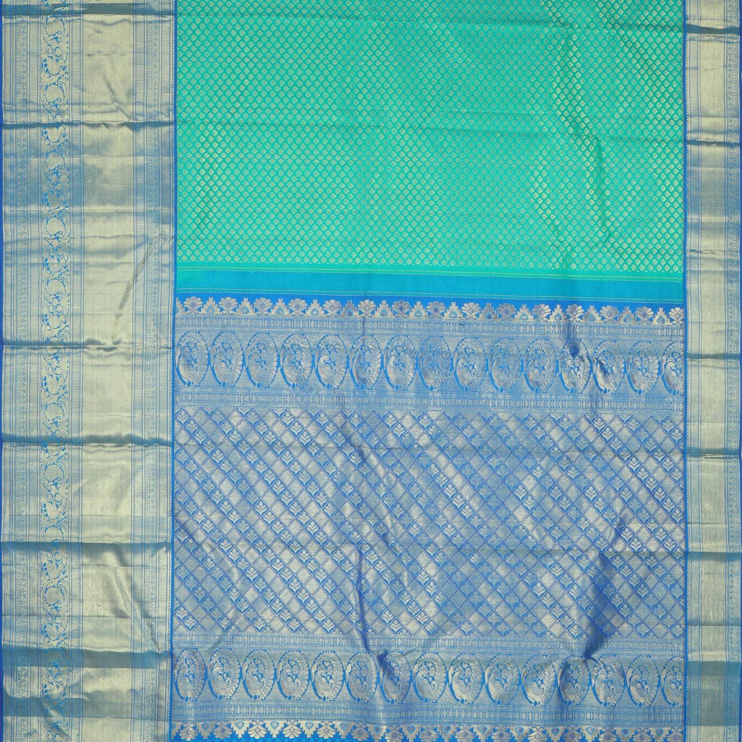 Blue Kanjivaram Silk Saree With Tiny Floral Buttis - Singhania's