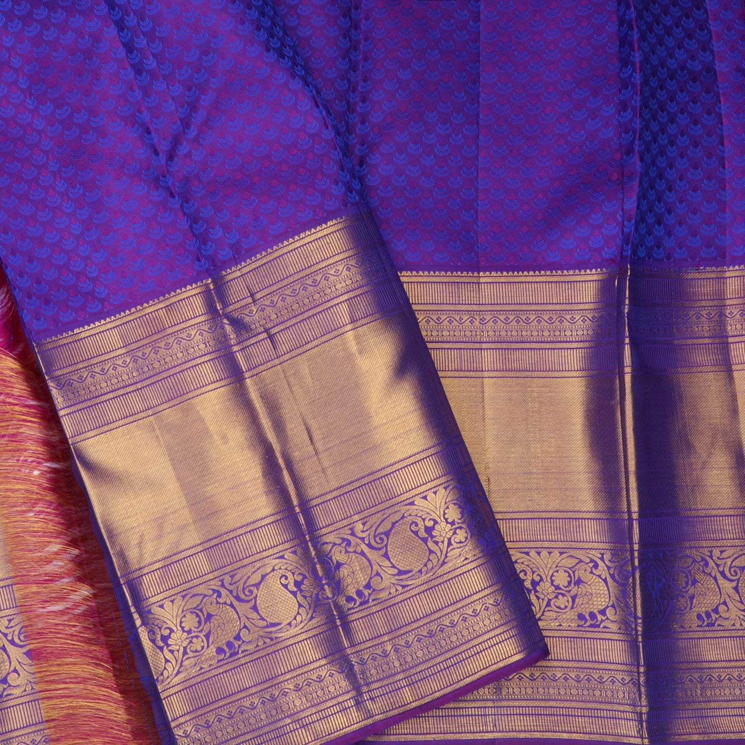 Azure Blue Kanjivaram Silk Saree With Floral Buttis - Singhania's