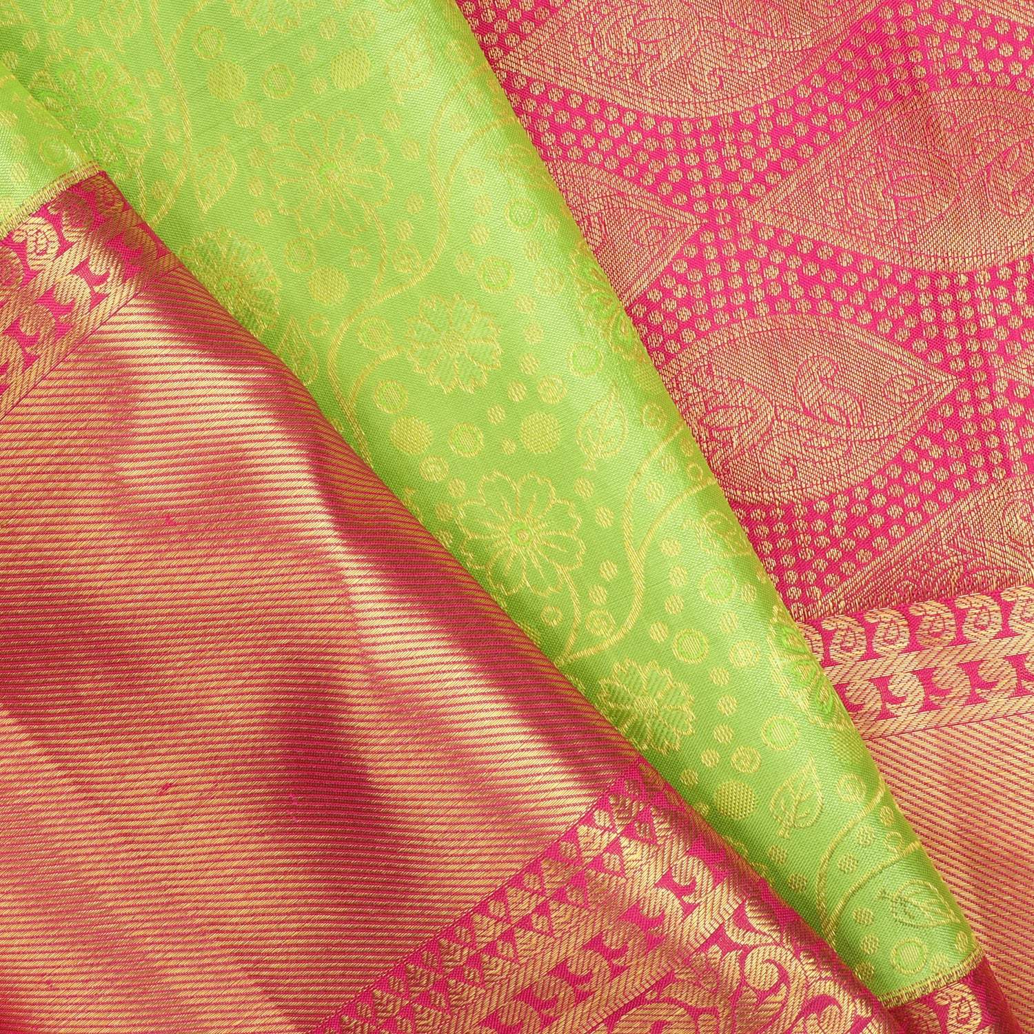 Light Green Kanjivaram Silk Saree With Floral Pattern - Singhania's